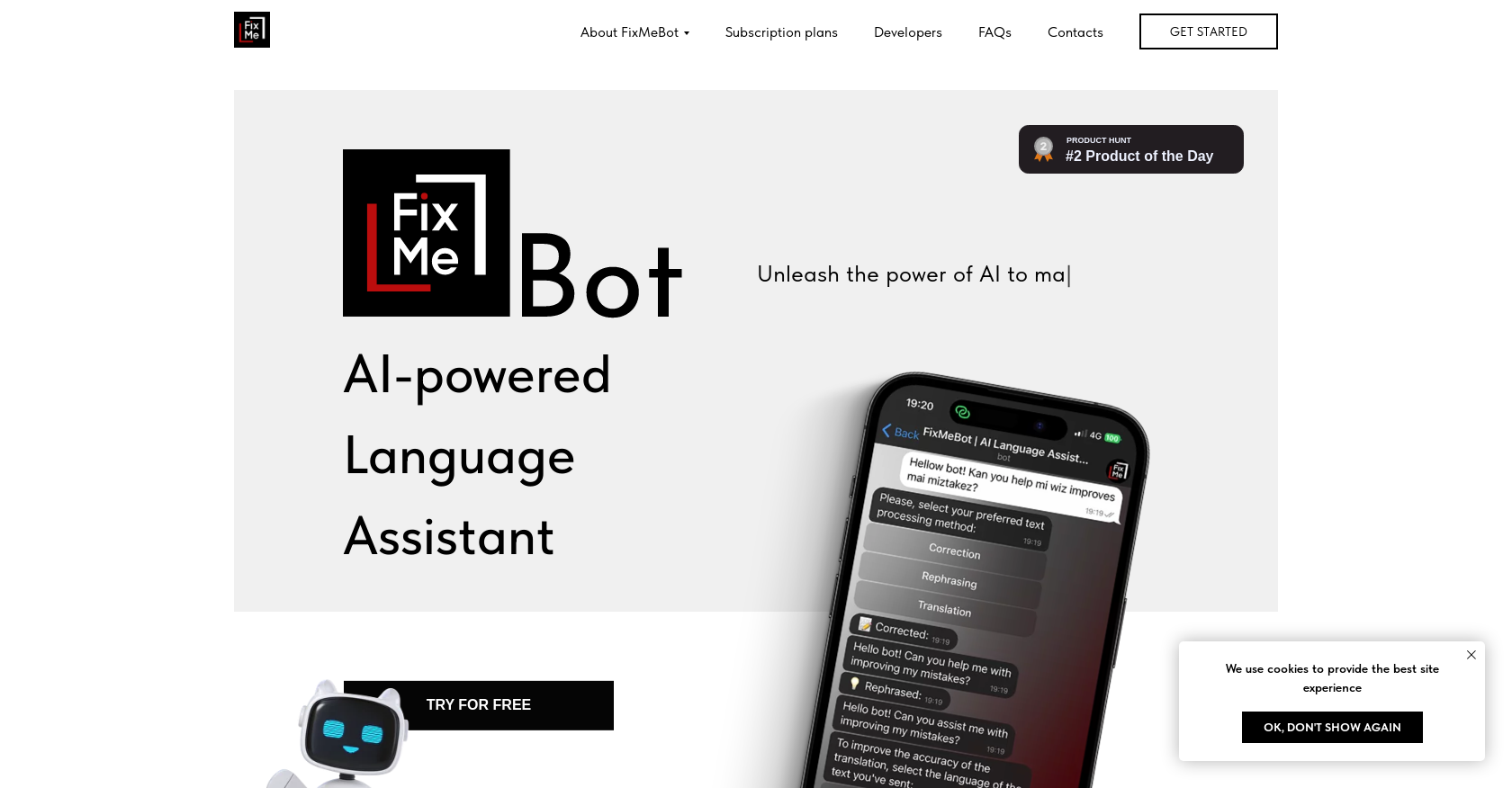 FixMeBot - Screenshot showing the interface and features of this AI tool