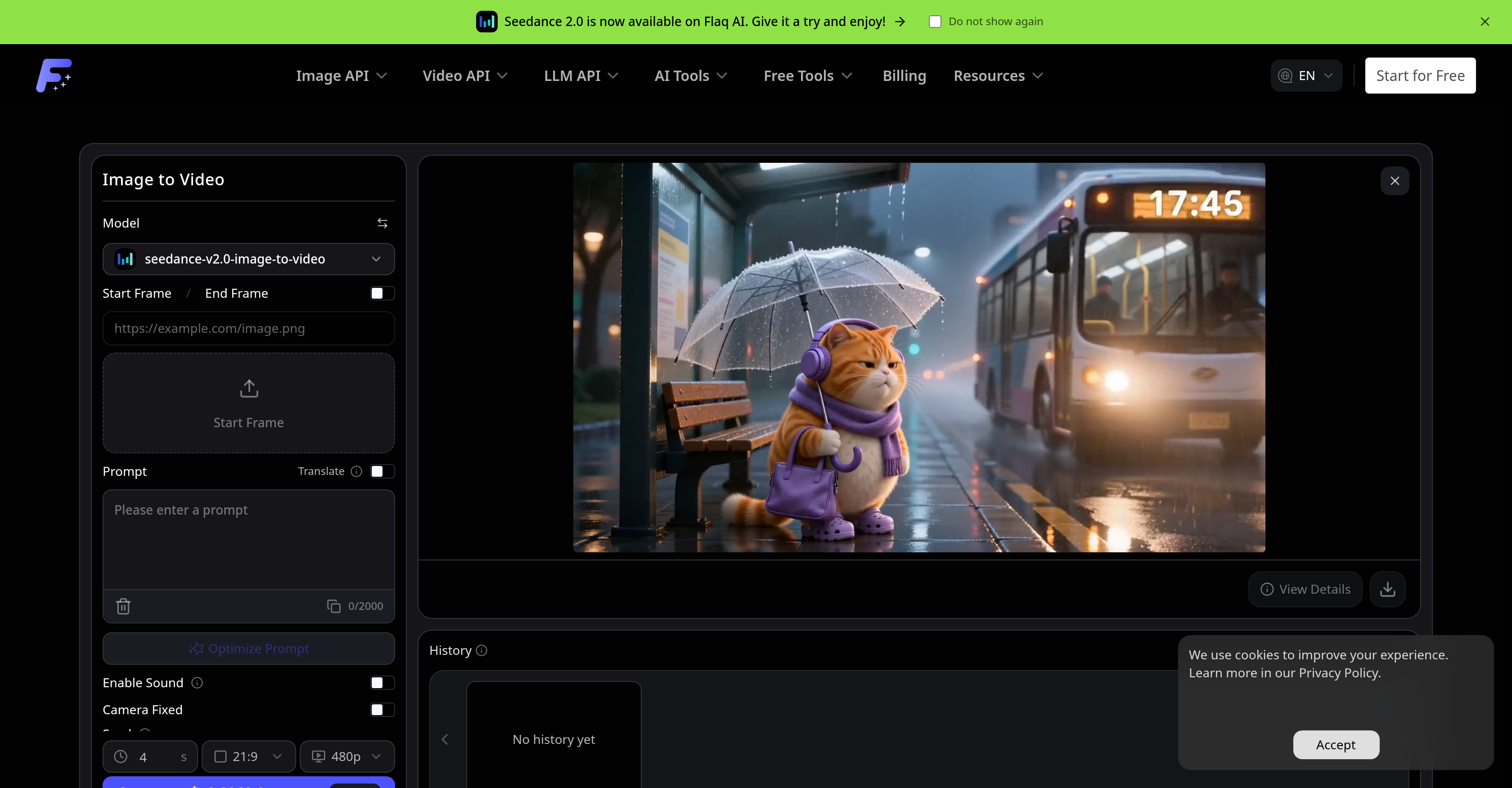 Flaq AI | Image to Video - Screenshot showing the interface and features of this AI tool