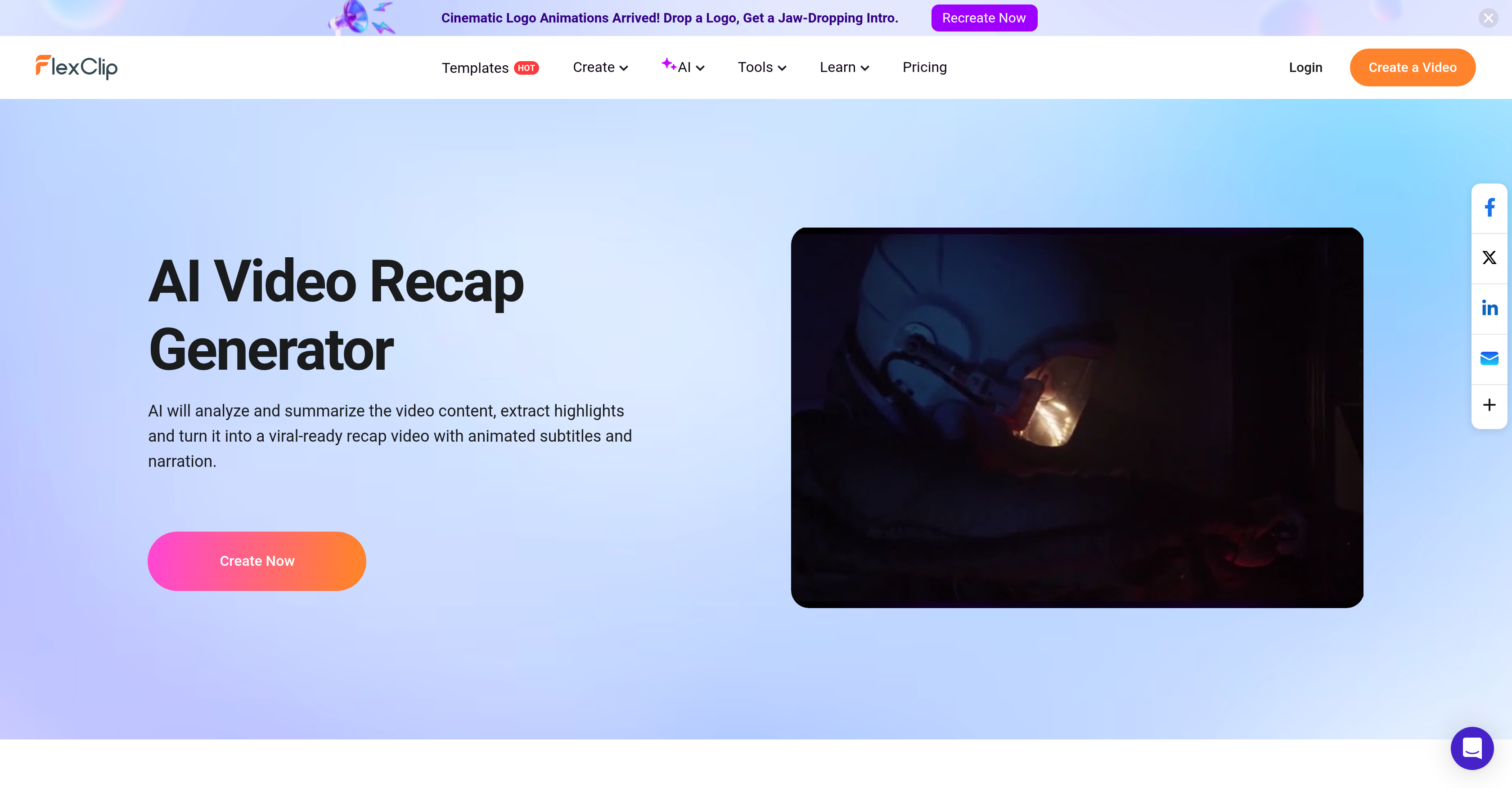 Flexclip Video Recap Maker - Screenshot showing the interface and features of this AI tool