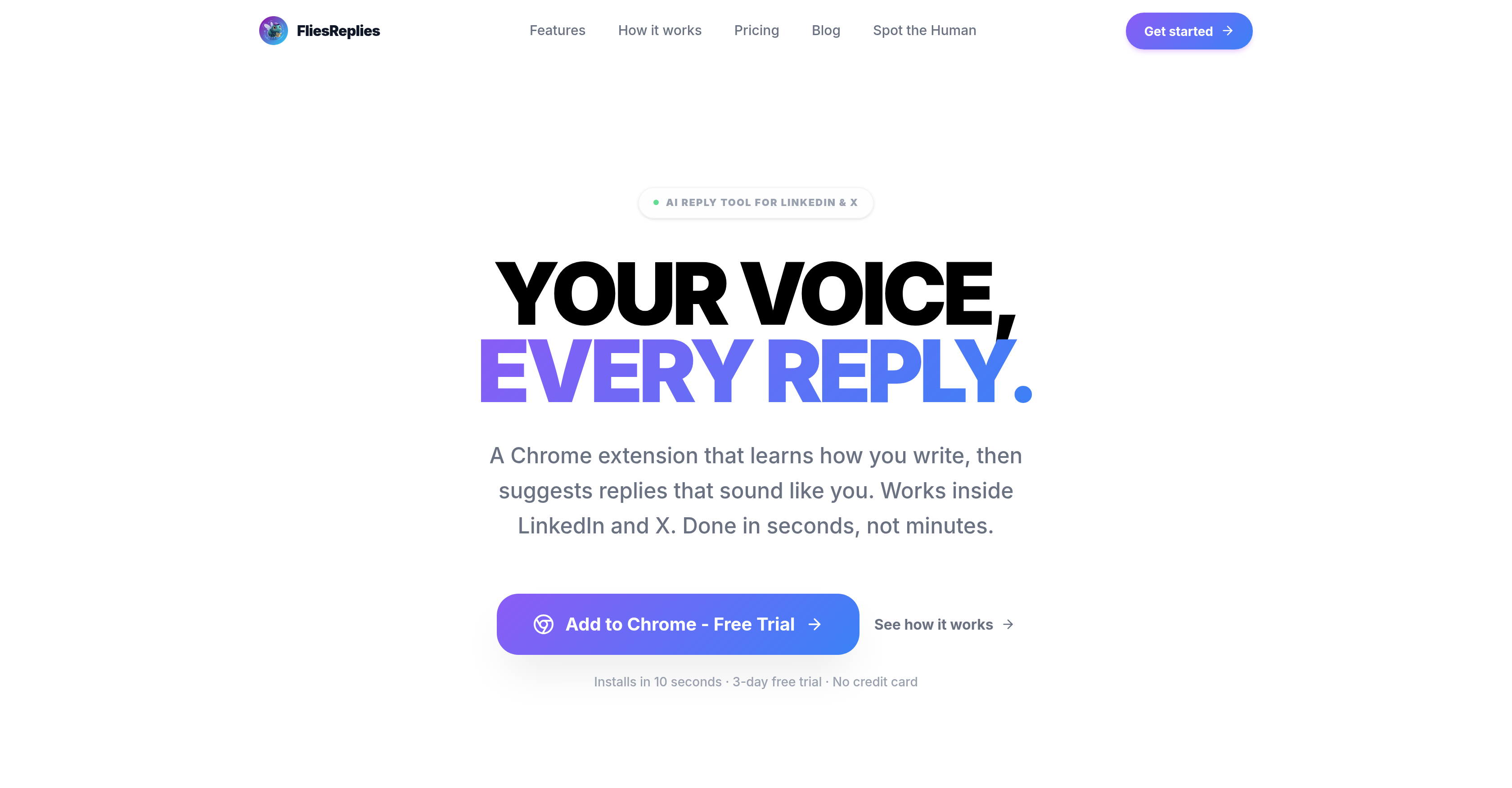 FliesReplies - Screenshot showing the interface and features of this AI tool