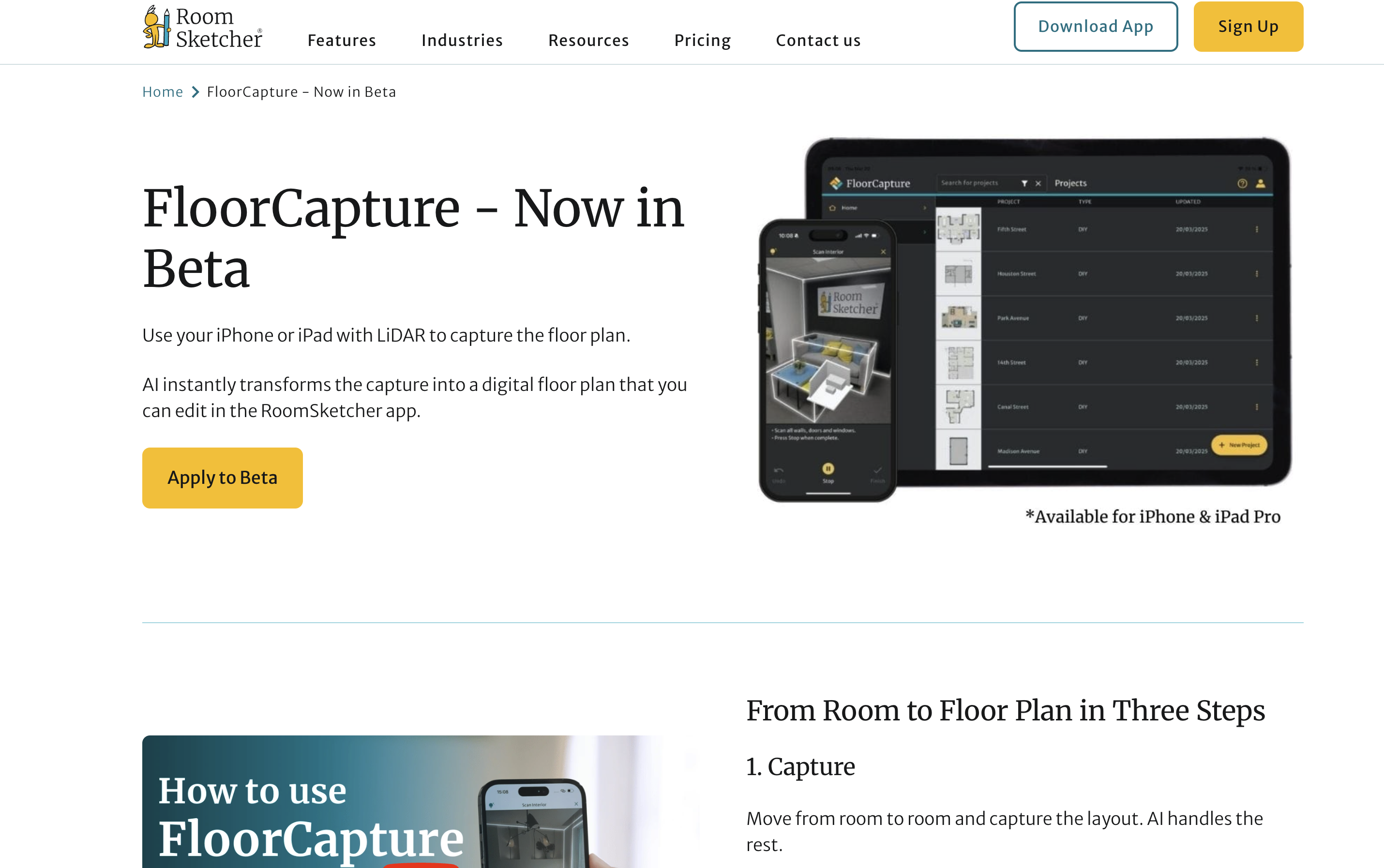 FloorCapture - Screenshot showing the interface and features of this AI tool