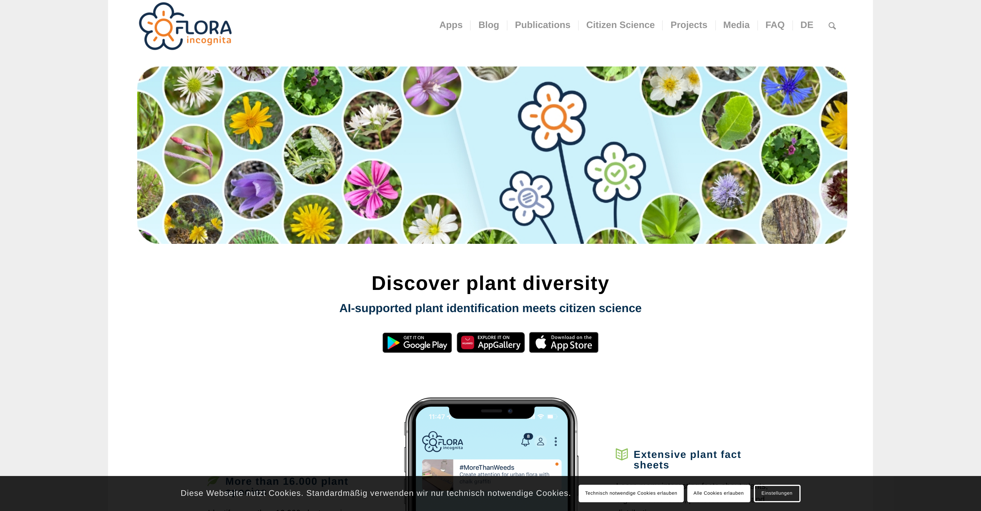 Flora incognita - Screenshot showing the interface and features of this AI tool