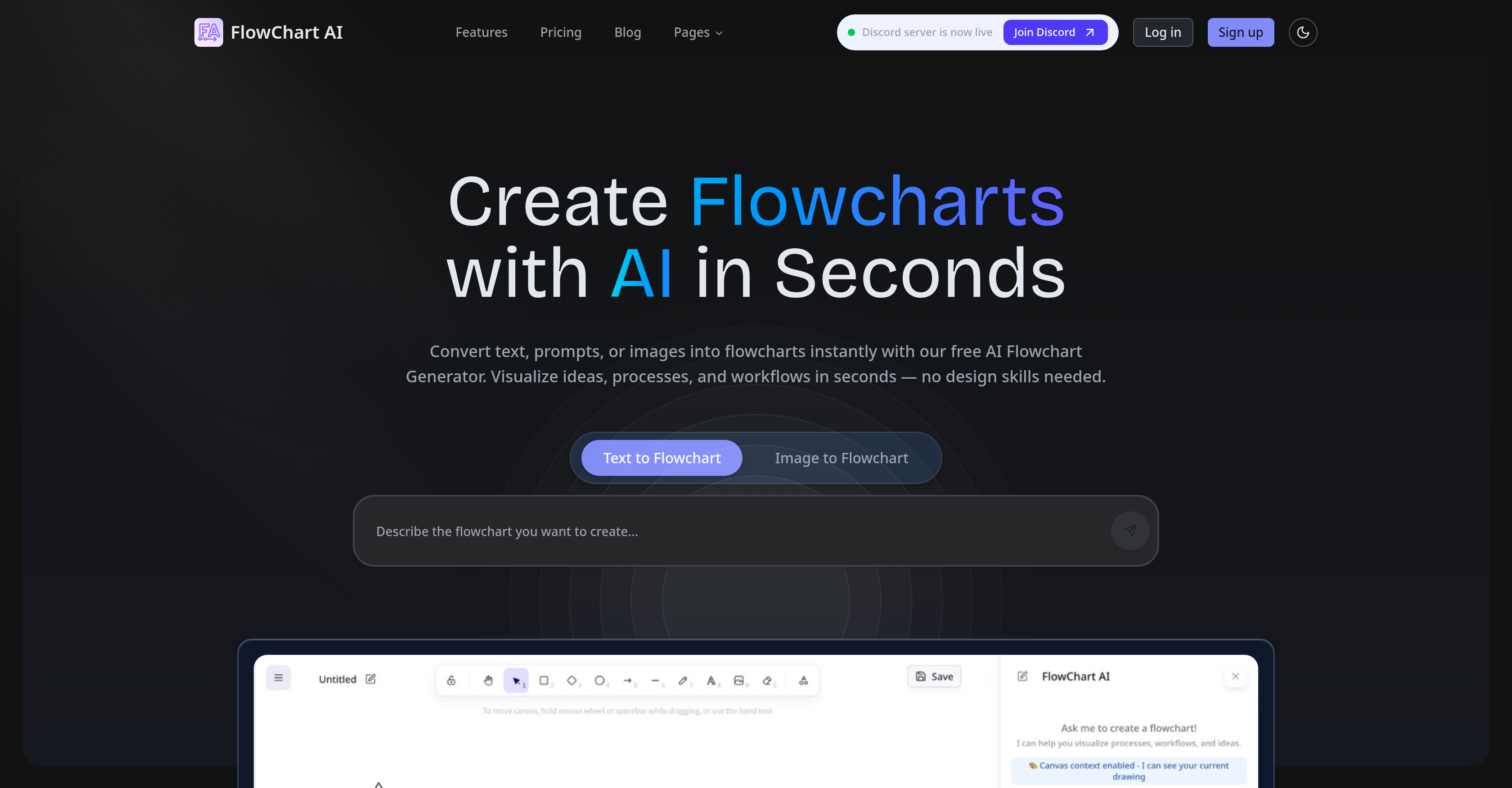 Flowchart AI - Screenshot showing the interface and features of this AI tool