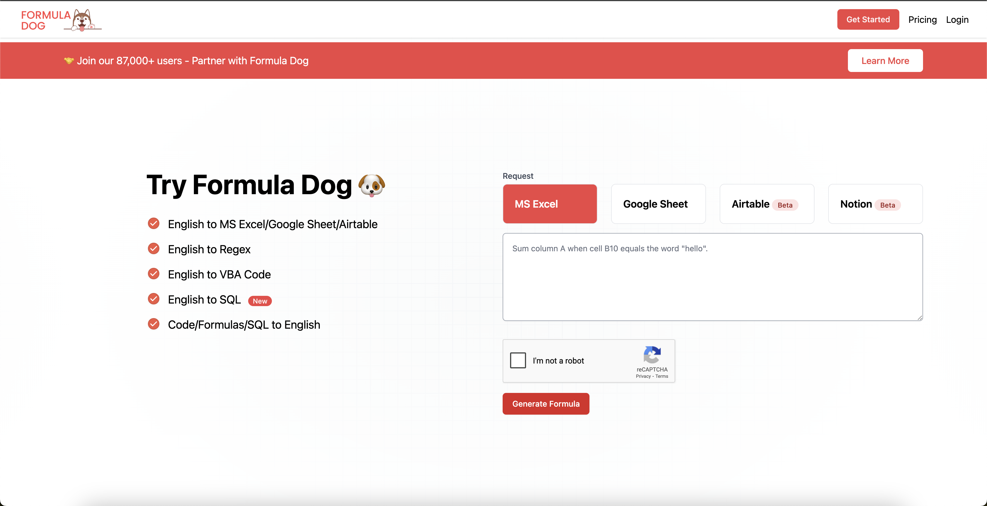Formula Dog - Screenshot showing the interface and features of this AI tool
