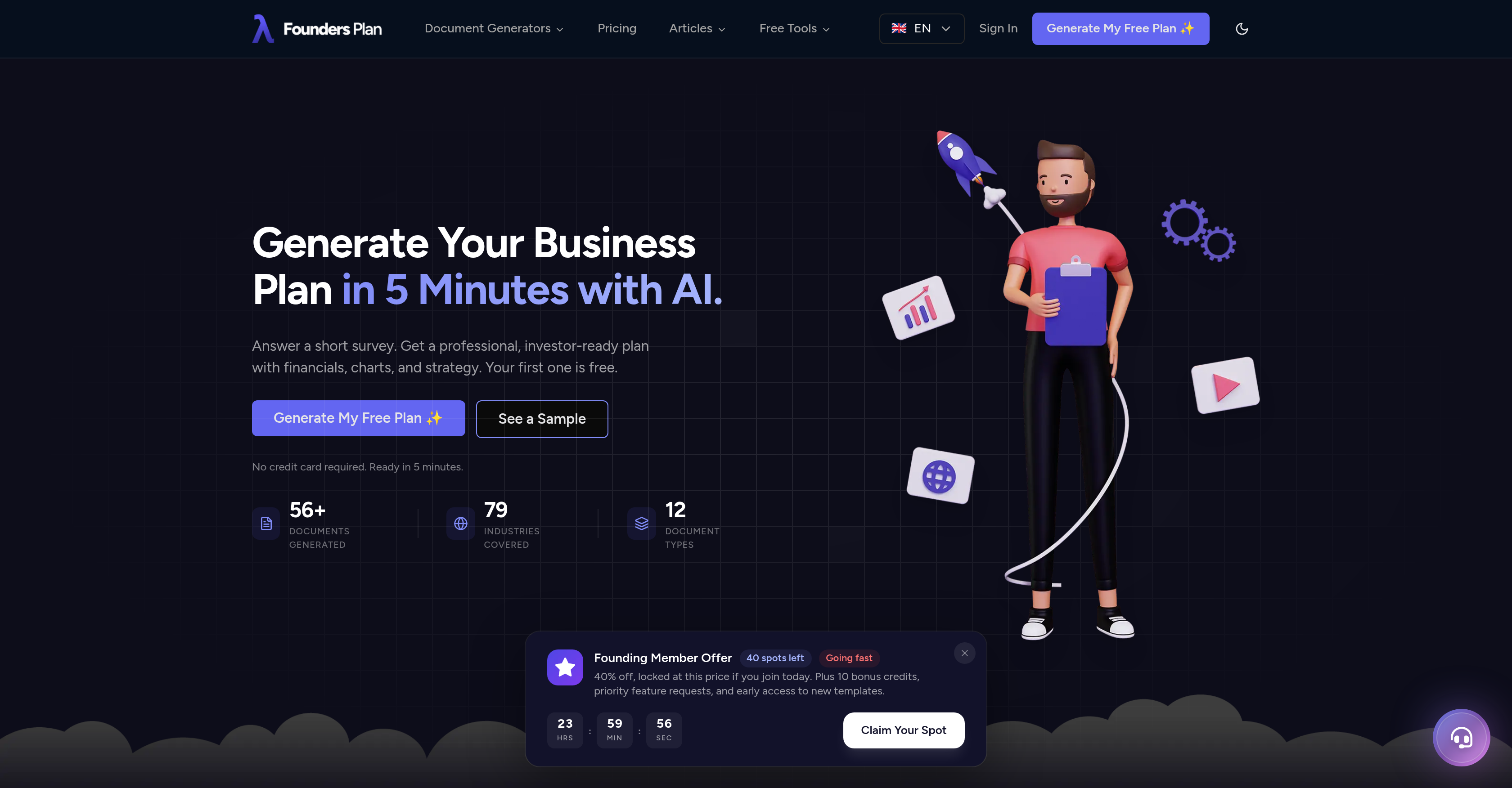 FoundersPlan.ai - Screenshot showing the interface and features of this AI tool