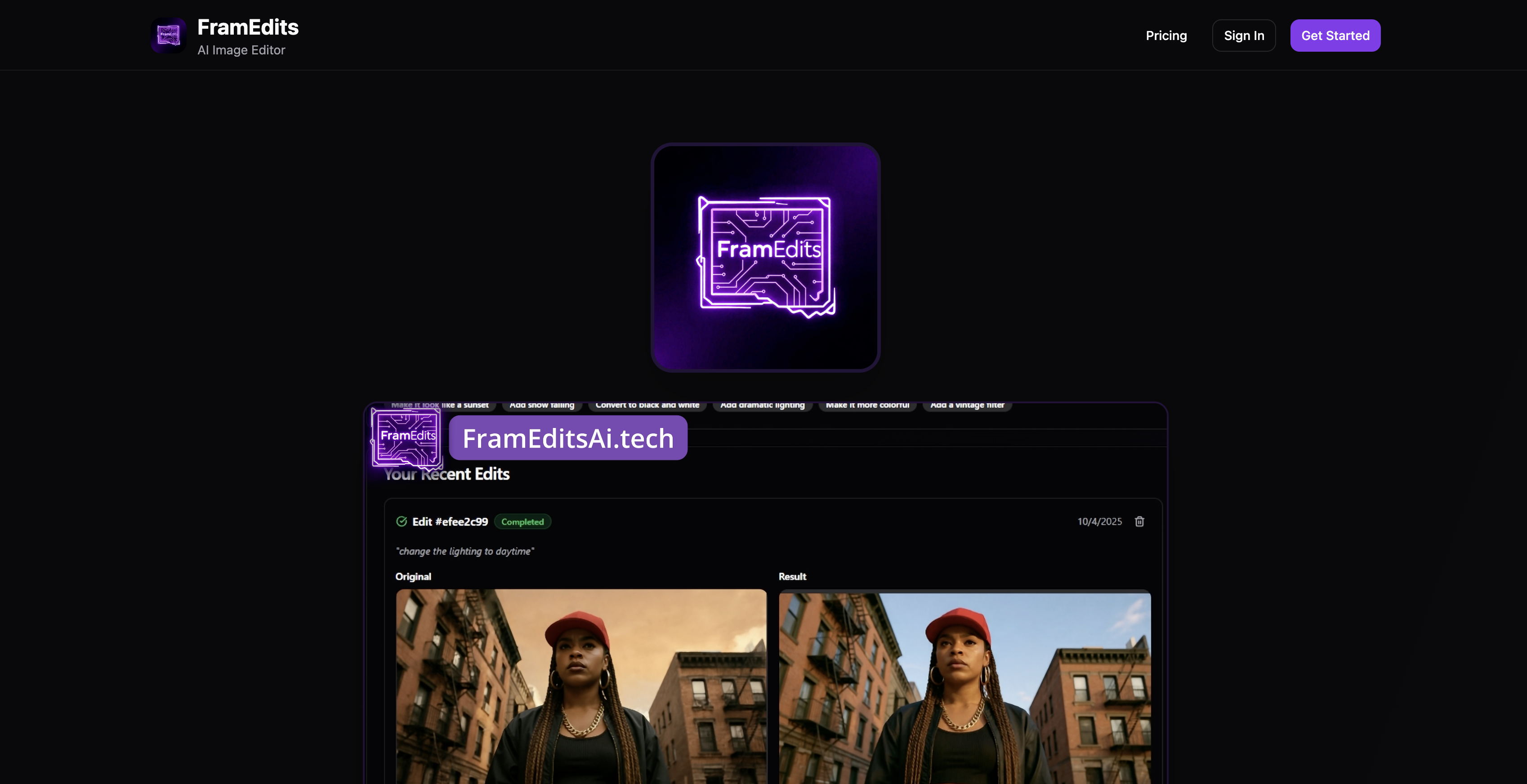 FramEdits.Tech - Screenshot showing the interface and features of this AI tool