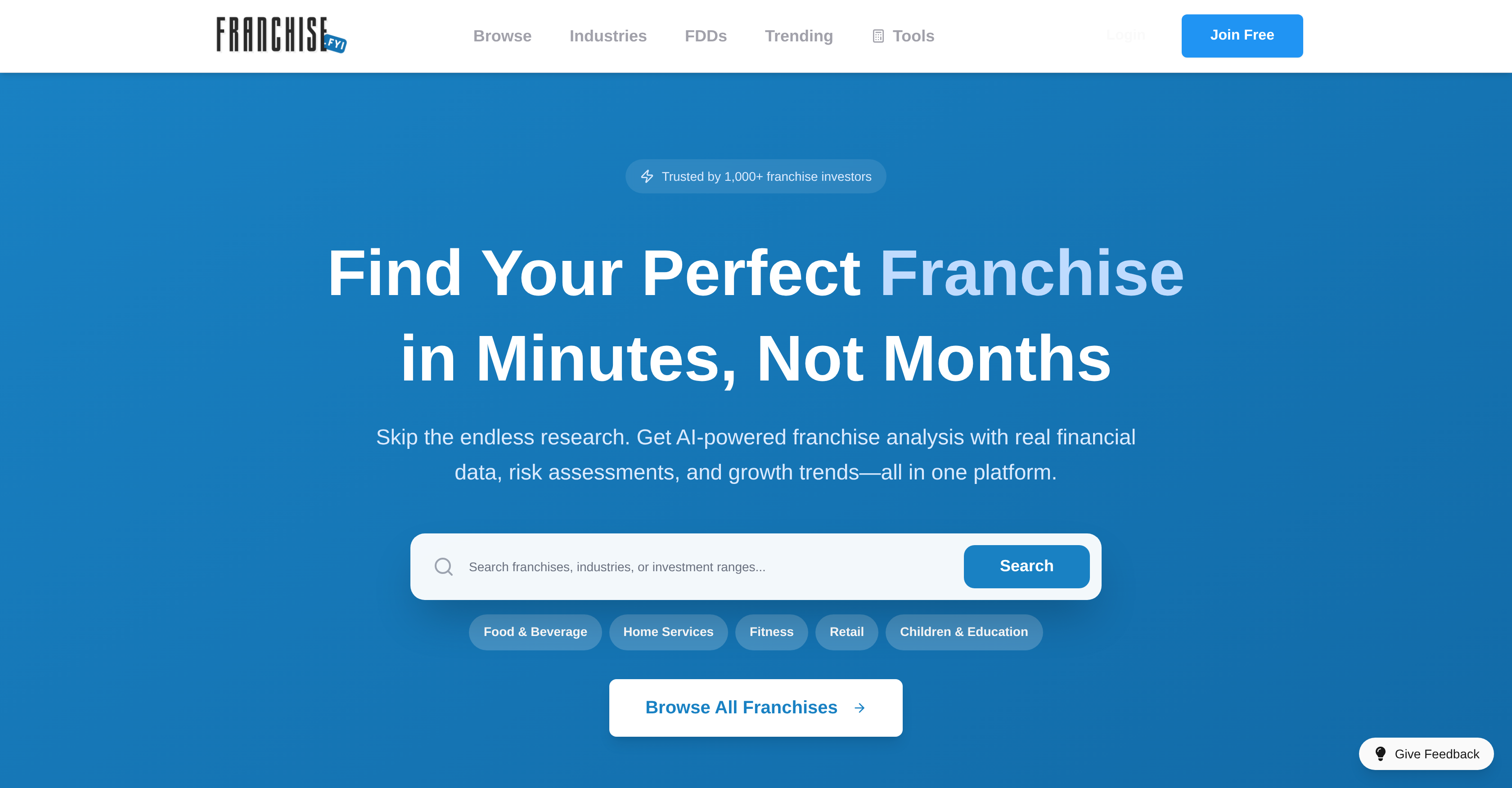 Franchise.fyi - Screenshot showing the interface and features of this AI tool