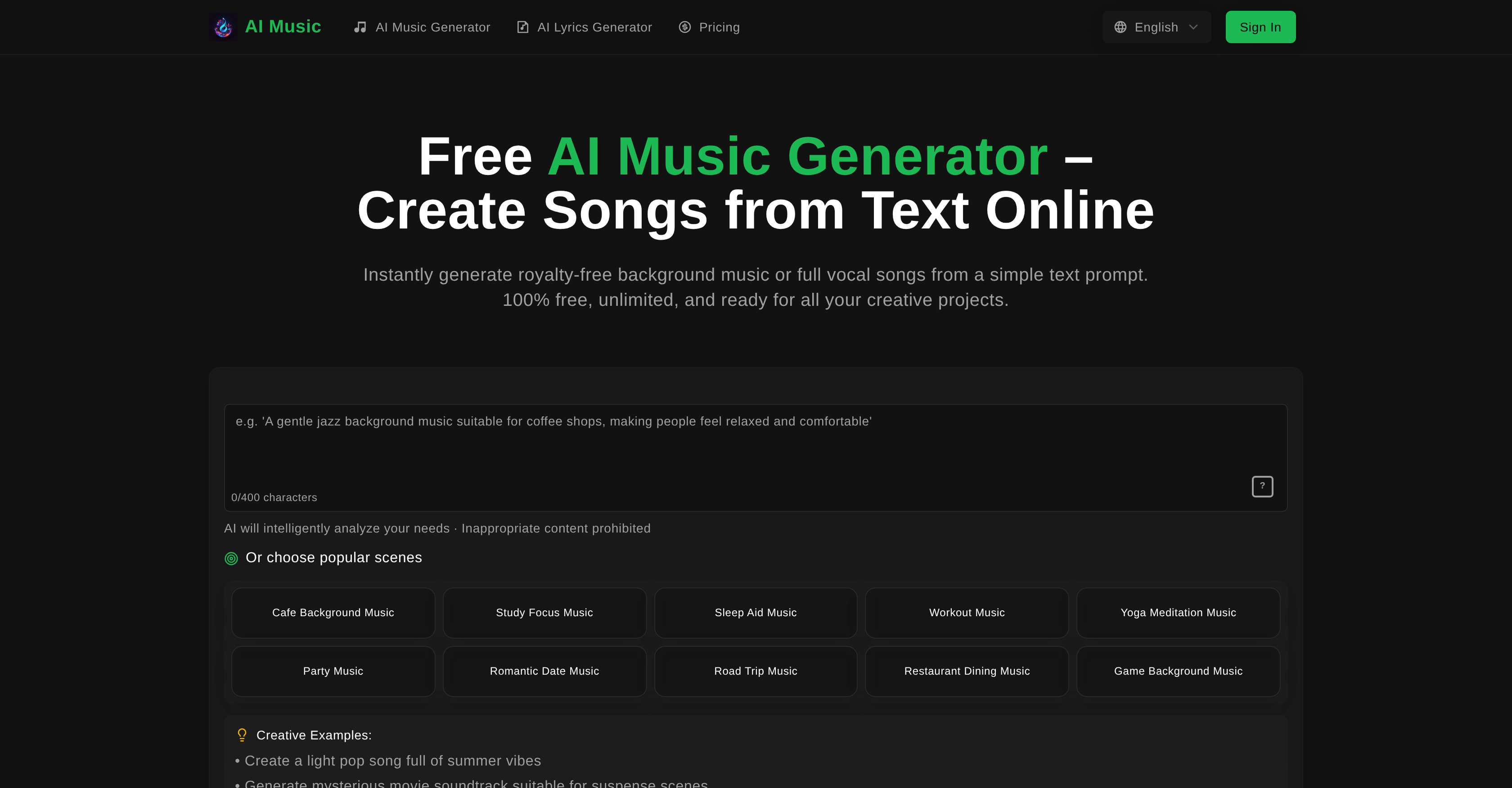 Free AI Music Generator - Screenshot showing the interface and features of this AI tool