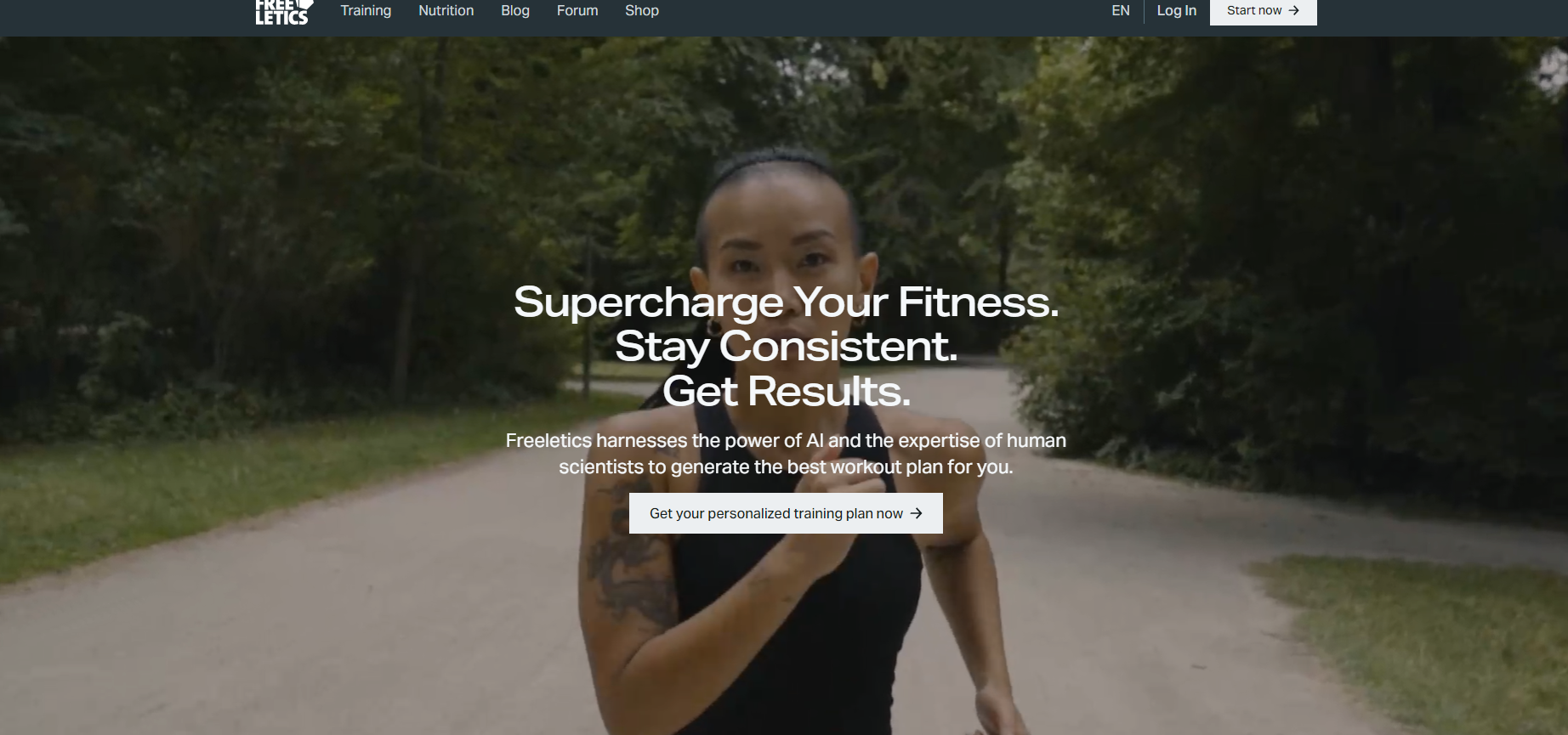 Freeletics - Screenshot showing the interface and features of this AI tool