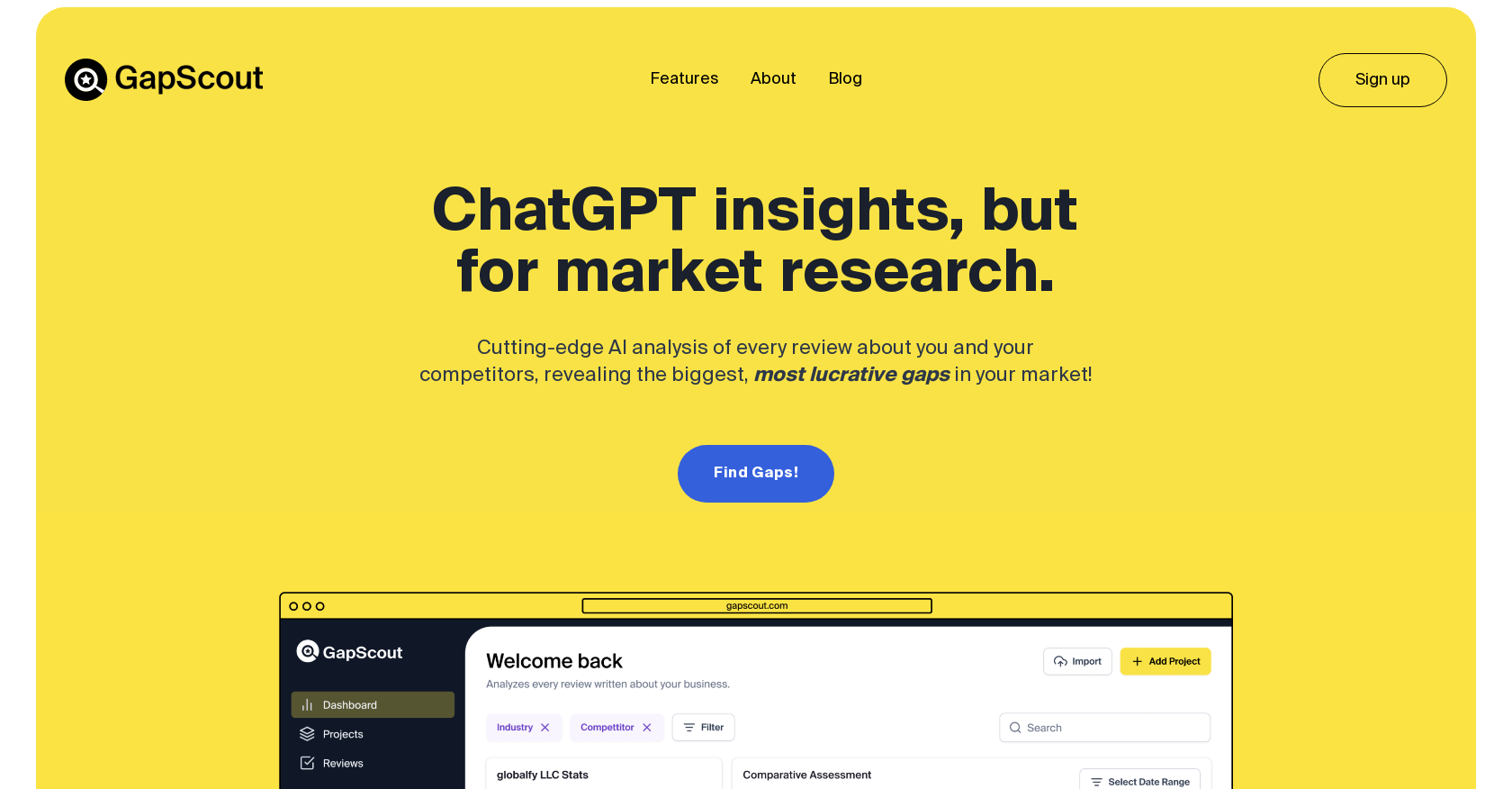 GapScout - Screenshot showing the interface and features of this AI tool