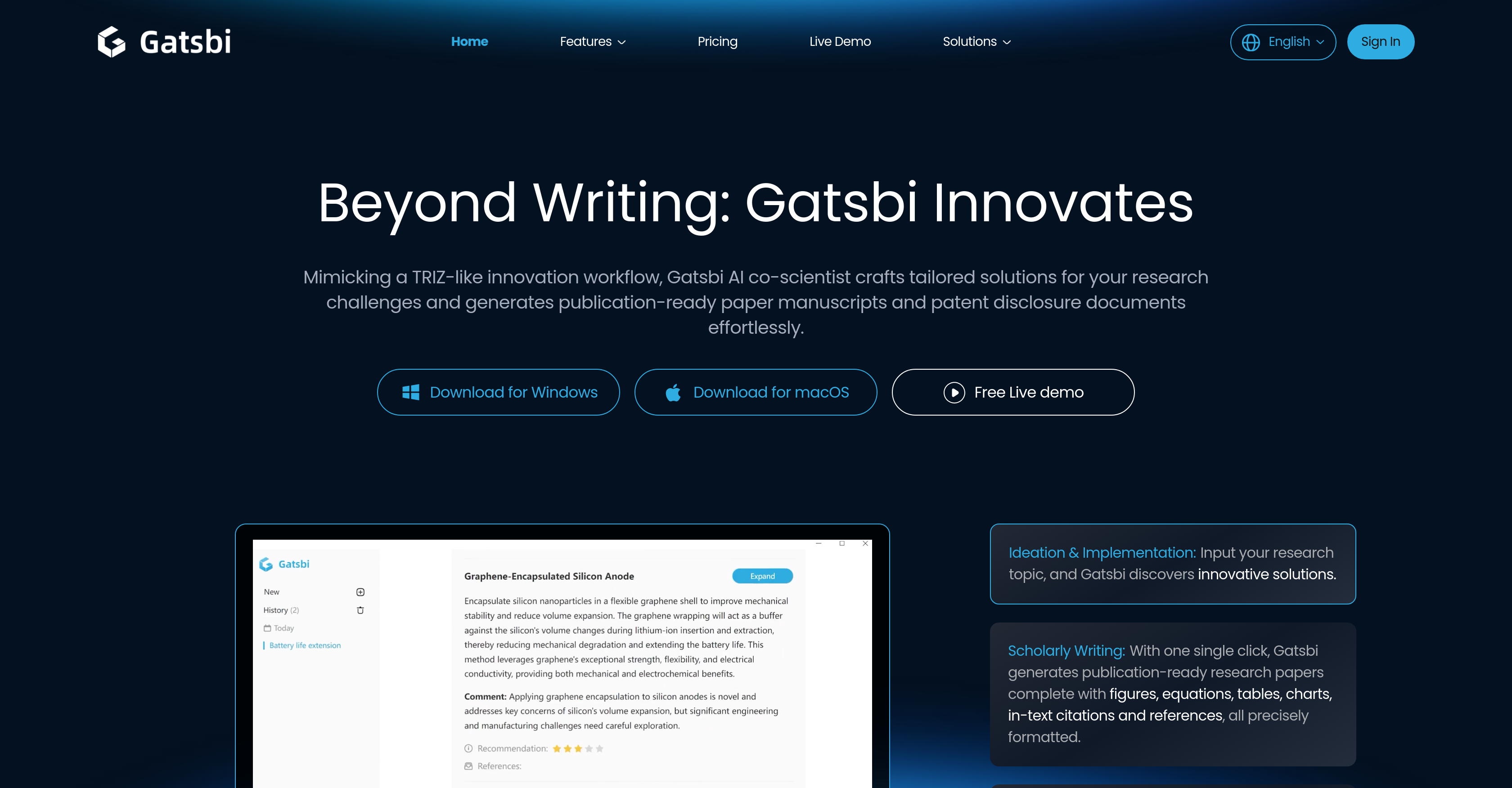 Gatsbi AI - Screenshot showing the interface and features of this AI tool