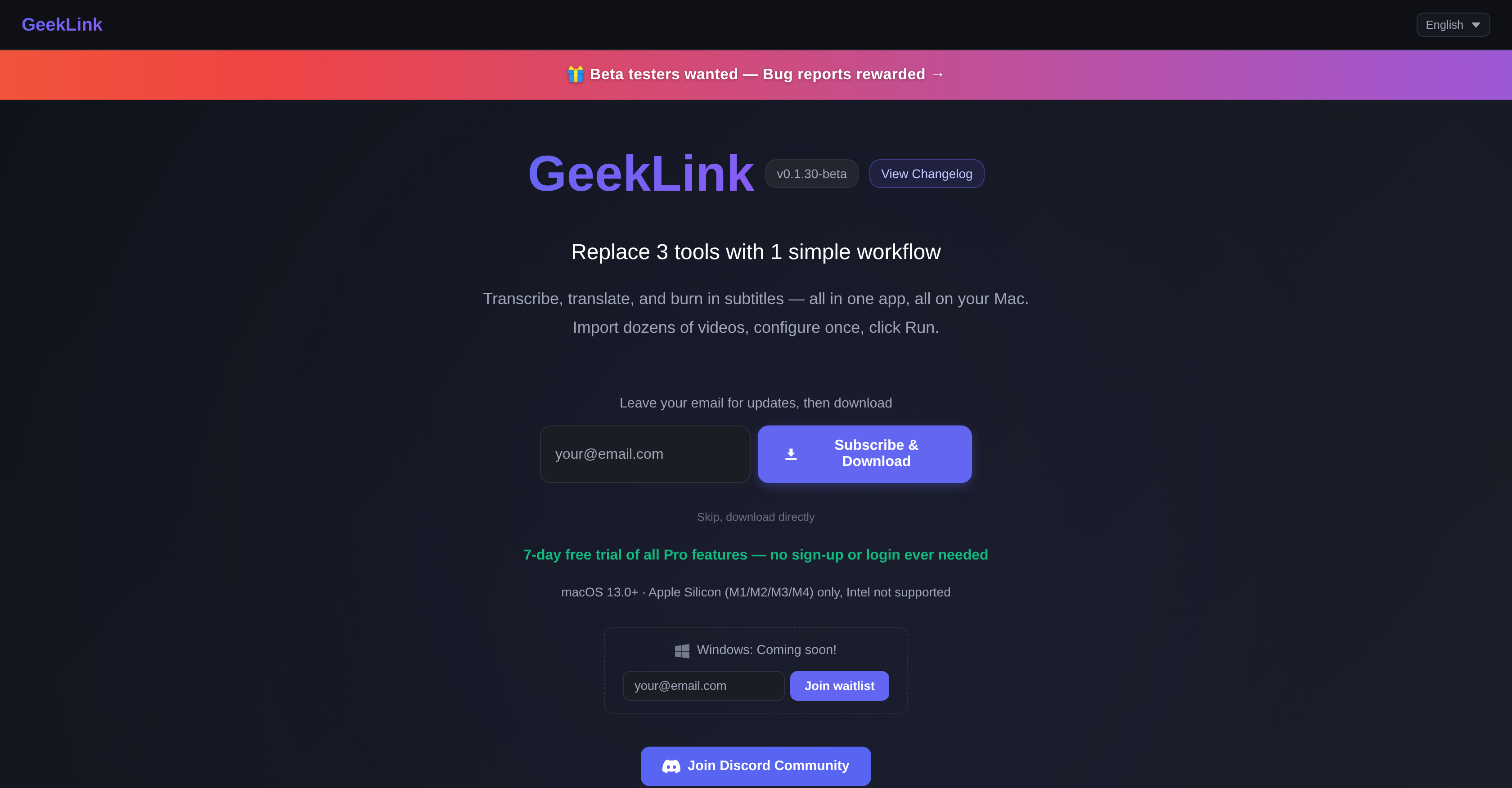 GeekLink - Screenshot showing the interface and features of this AI tool