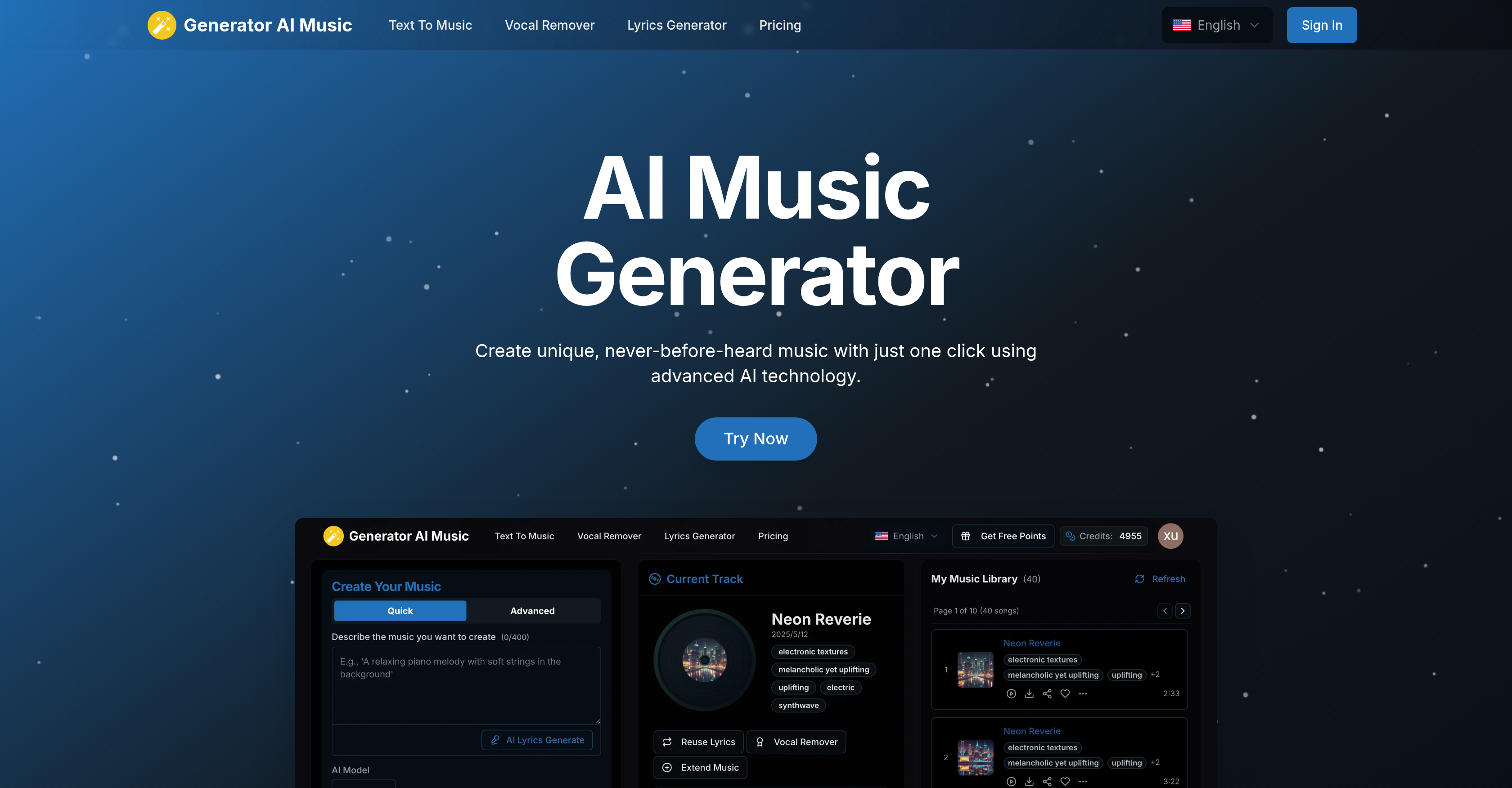 Generator AI Music - Screenshot showing the interface and features of this AI tool