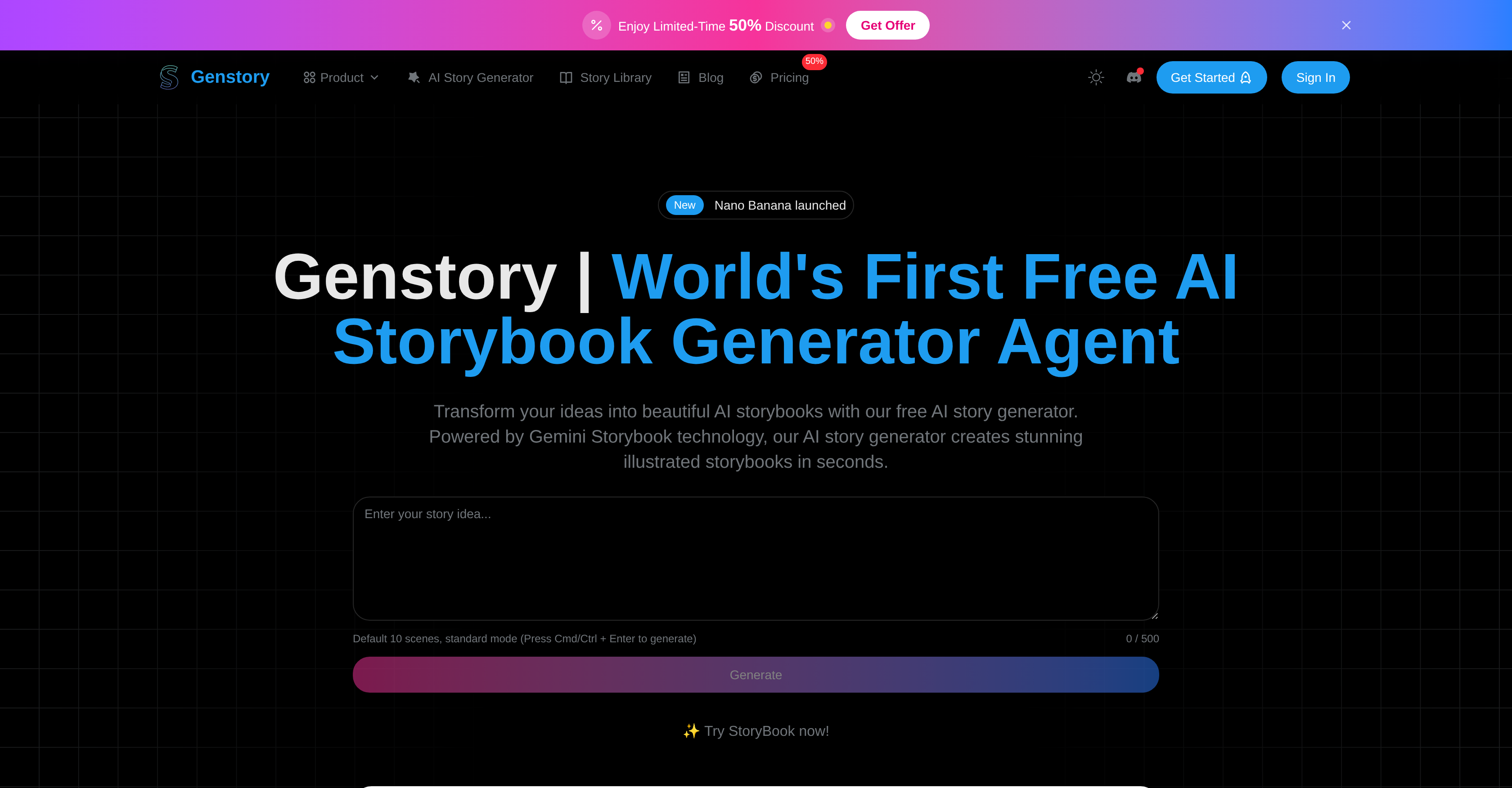 GenStory - Screenshot showing the interface and features of this AI tool