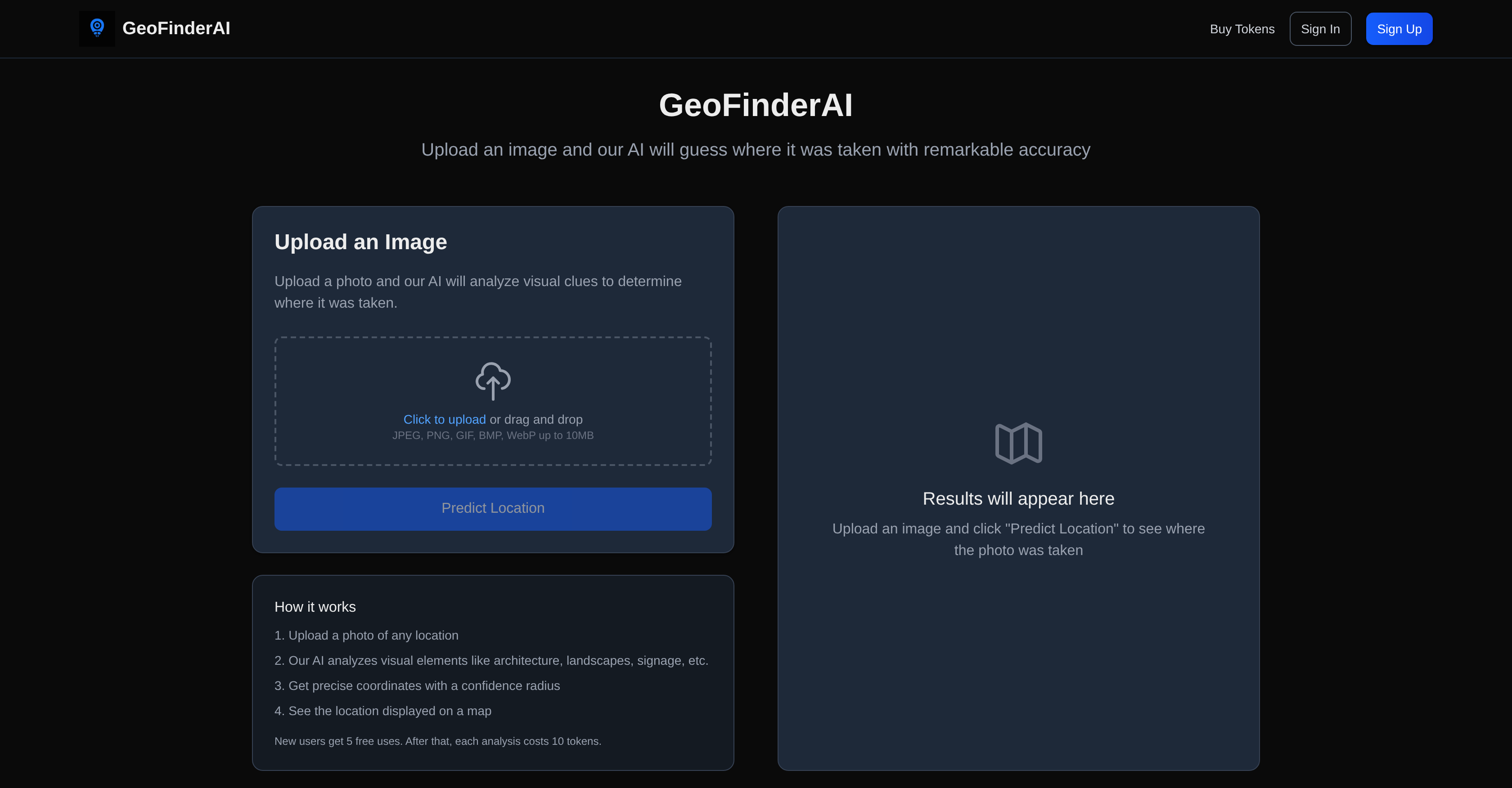 GeoFinderAI - Screenshot showing the interface and features of this AI tool