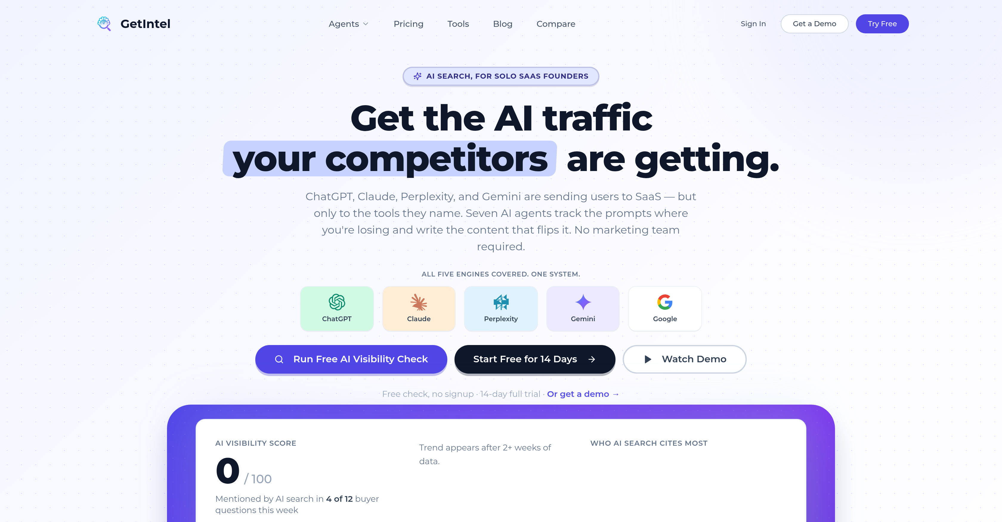 GetIntel - Screenshot showing the interface and features of this AI tool
