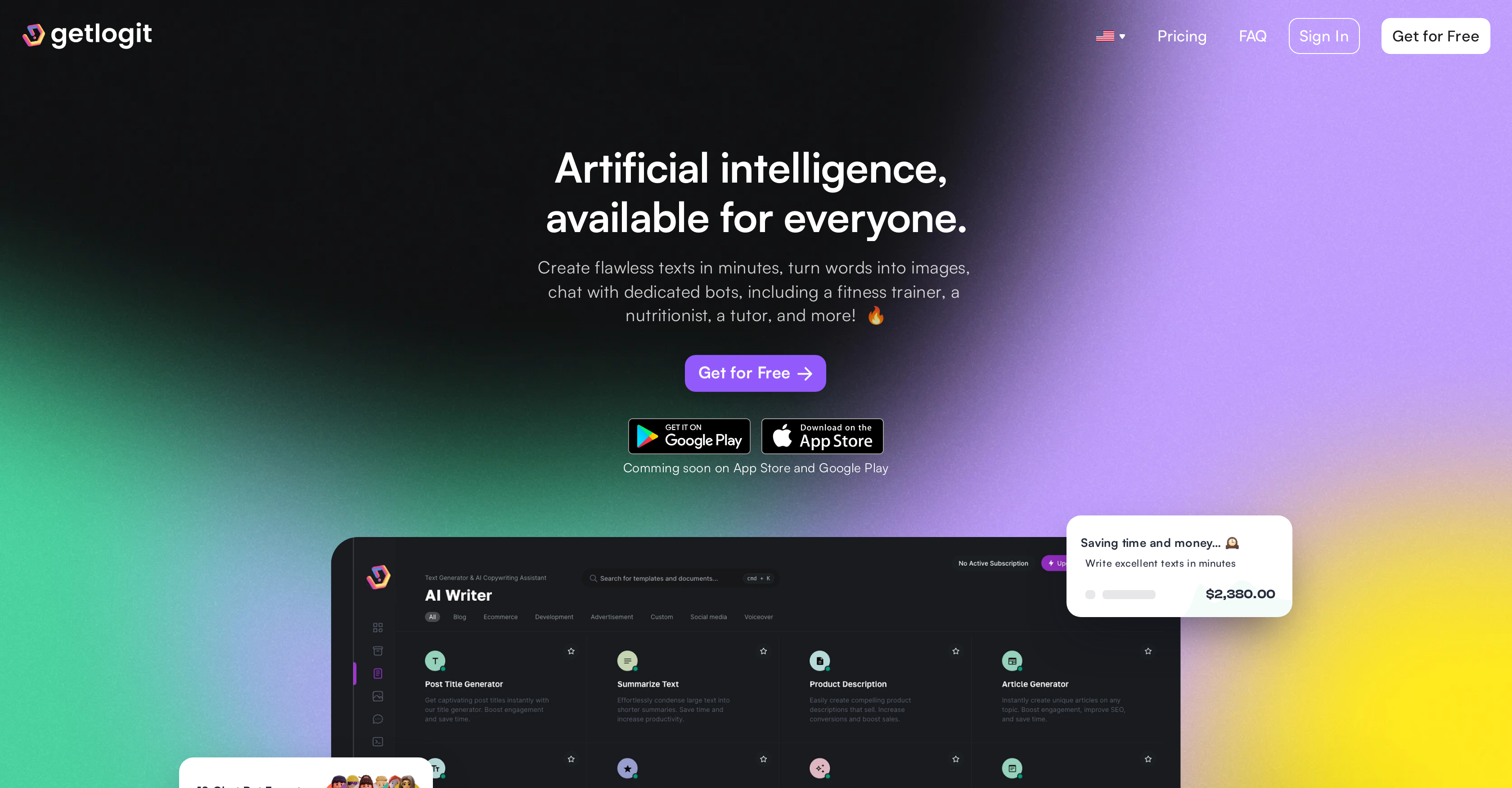 GetLogitv1.3 - Screenshot showing the interface and features of this AI tool