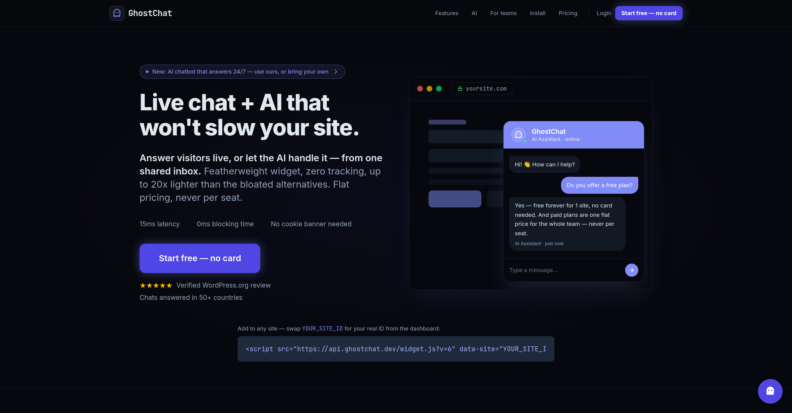 GhostChat - Screenshot showing the interface and features of this AI tool