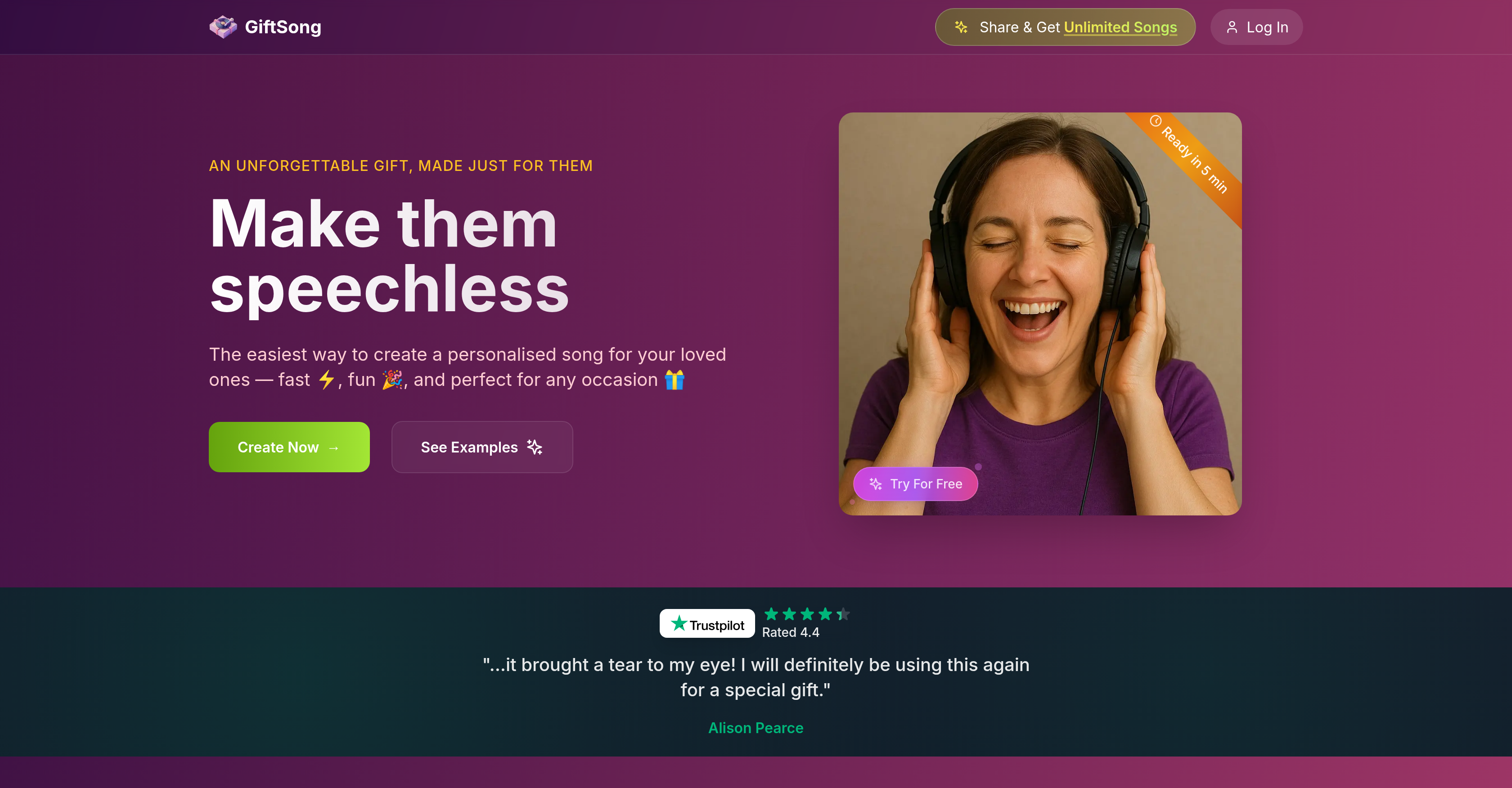 GiftSong - Screenshot showing the interface and features of this AI tool