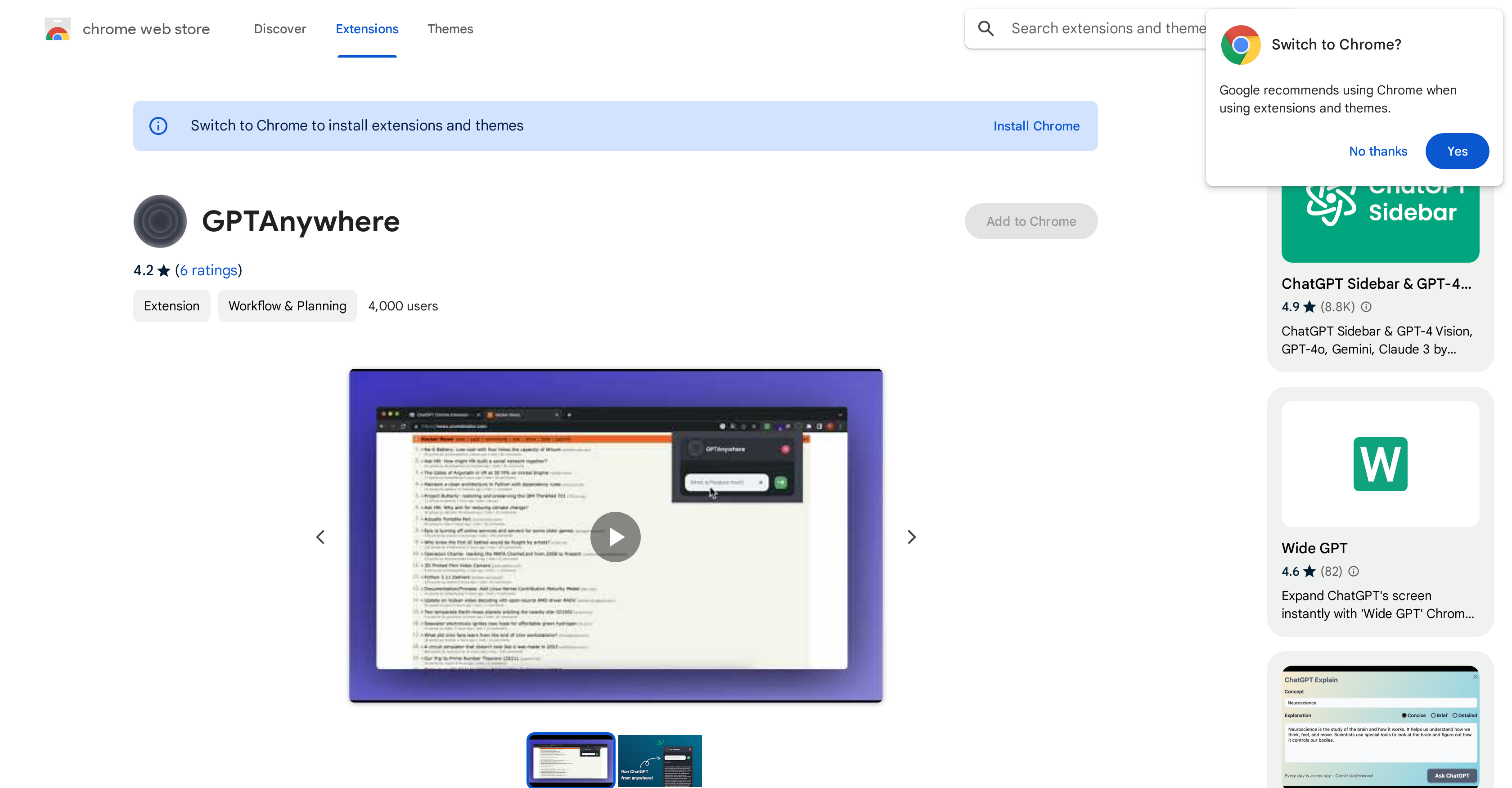 GPTAnywhere - Screenshot showing the interface and features of this AI tool