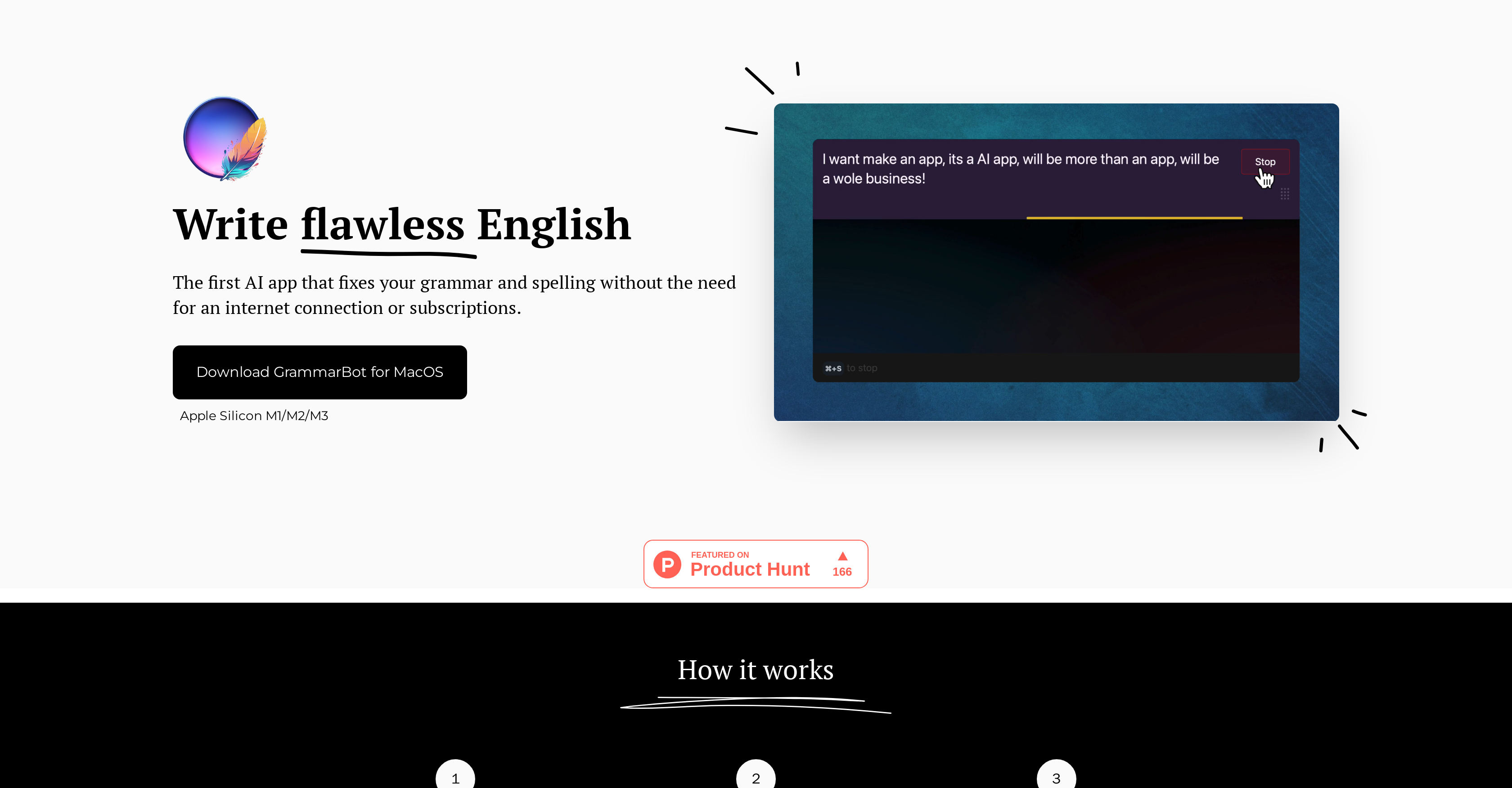GrammarBot App - Screenshot showing the interface and features of this AI tool