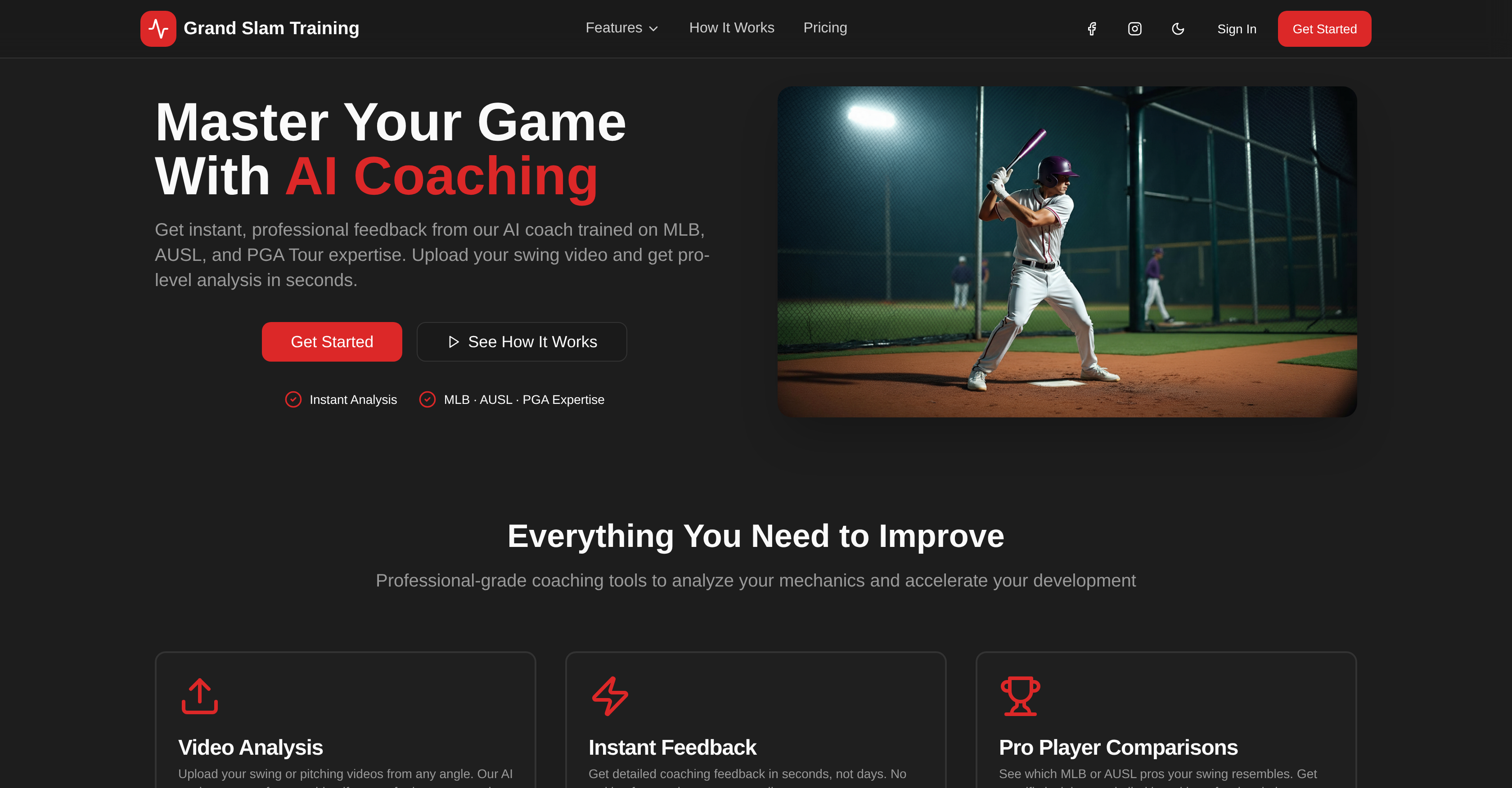 Grand Slam Training - Screenshot showing the interface and features of this AI tool
