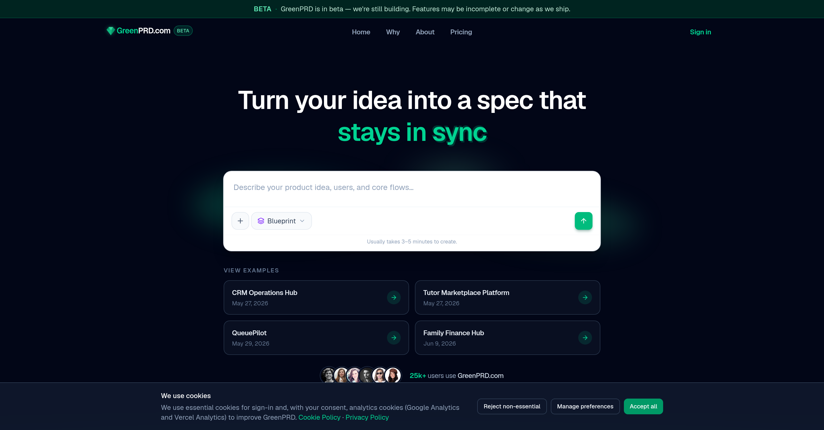 GreenPRD - Screenshot showing the interface and features of this AI tool