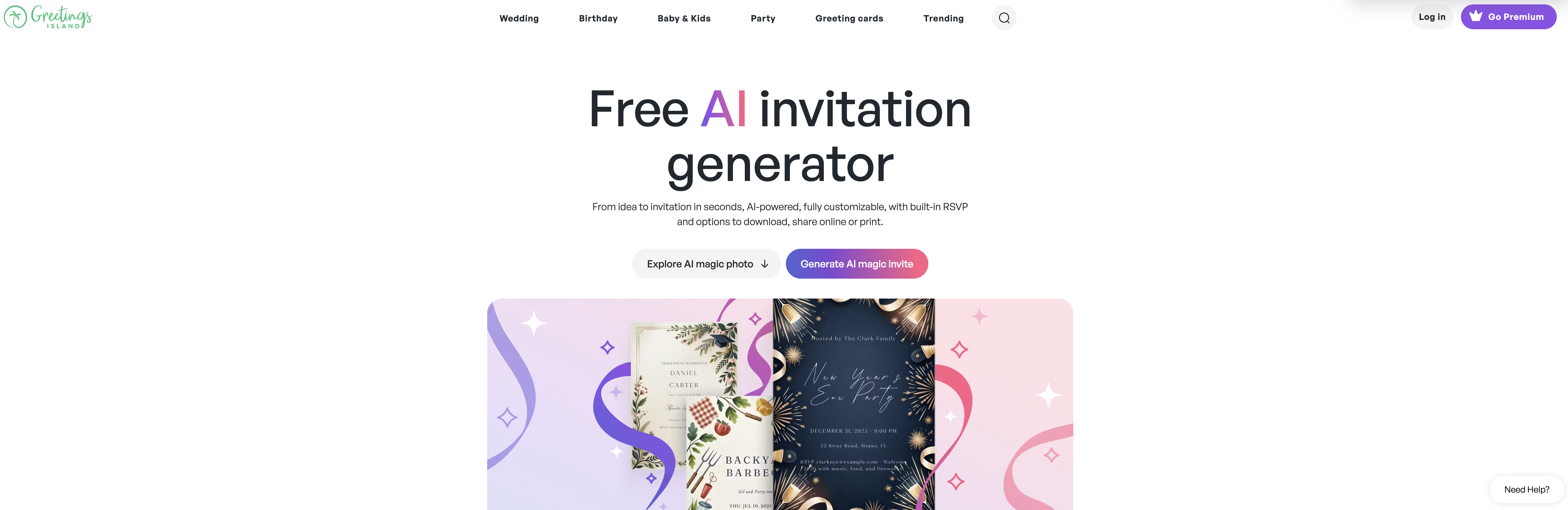 Greetings Island | AI Invitation Generator - Screenshot showing the interface and features of this AI tool