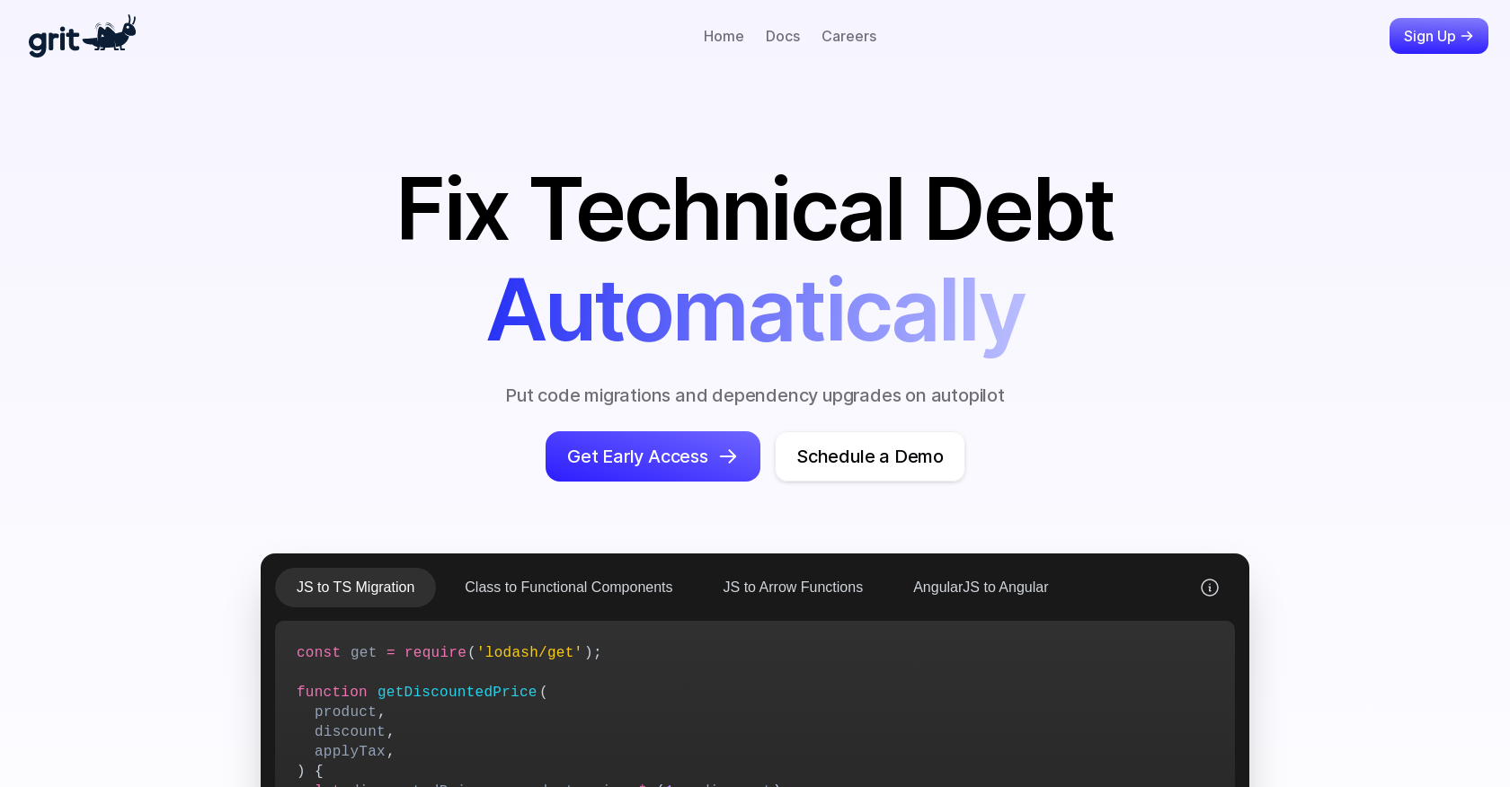 Grit.io - Screenshot showing the interface and features of this AI tool