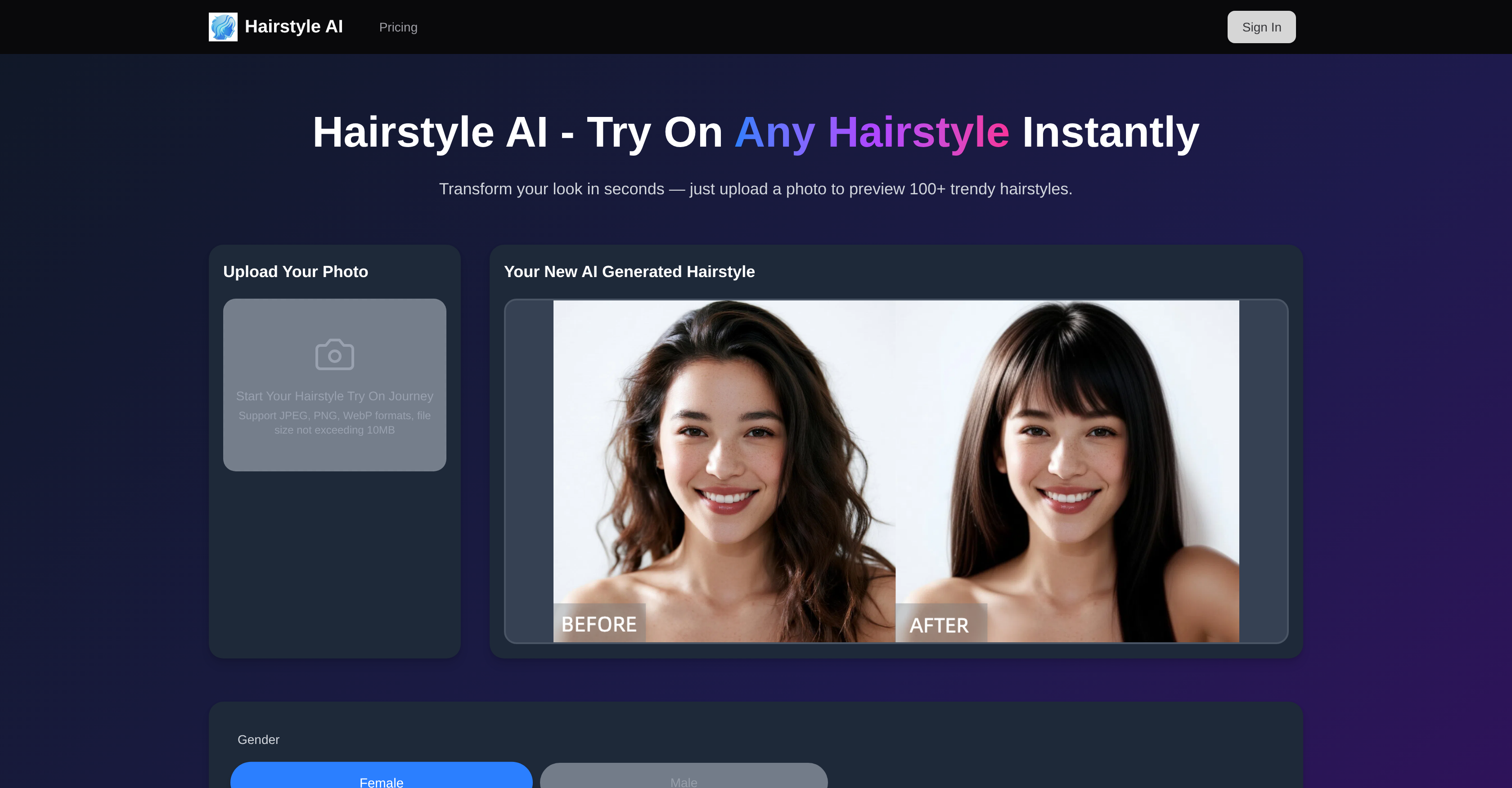 Hairstyle AI - Screenshot showing the interface and features of this AI tool