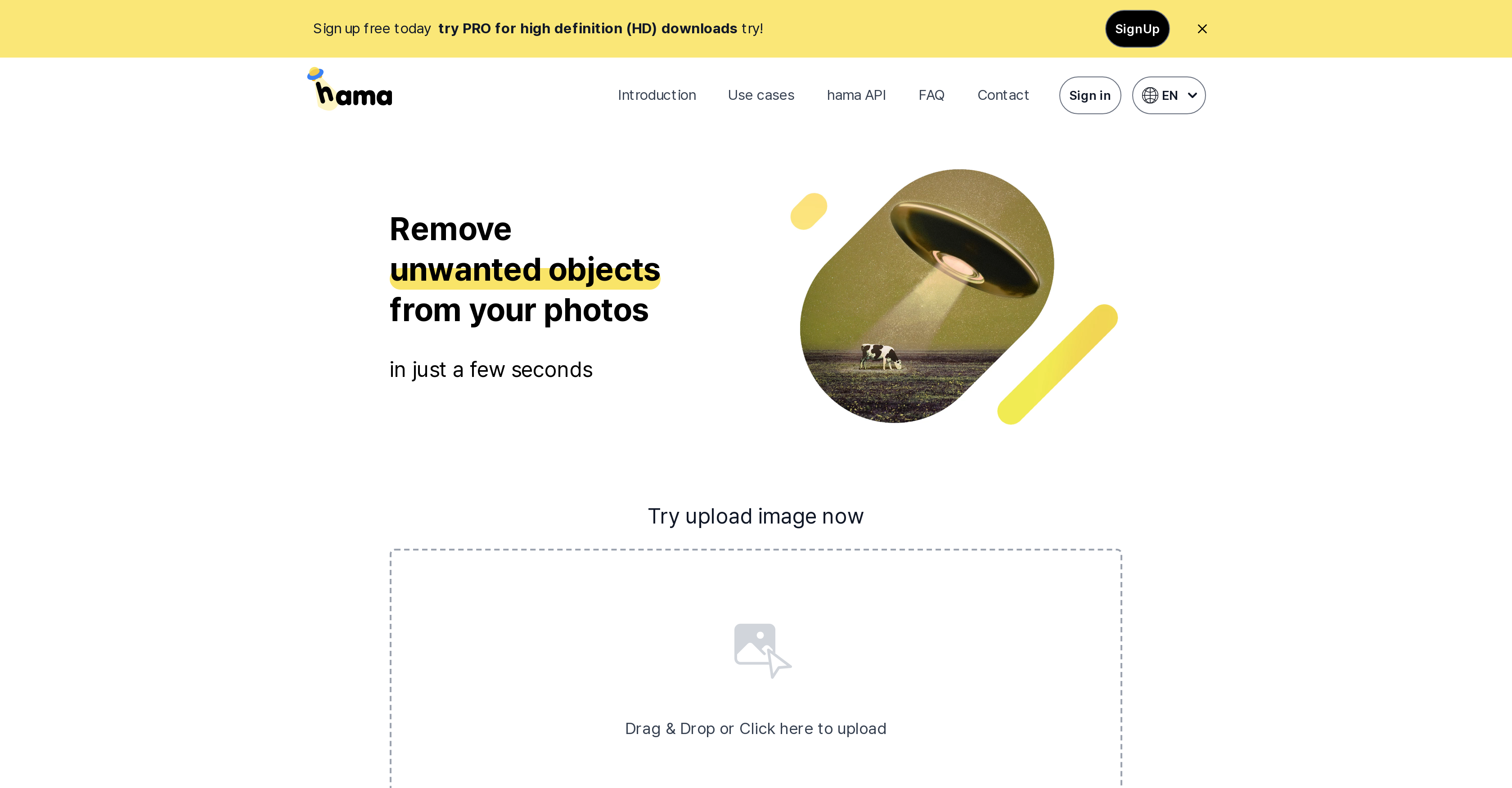 HAMA AI Object Remover, Image Eraser - Screenshot showing the interface and features of this AI tool