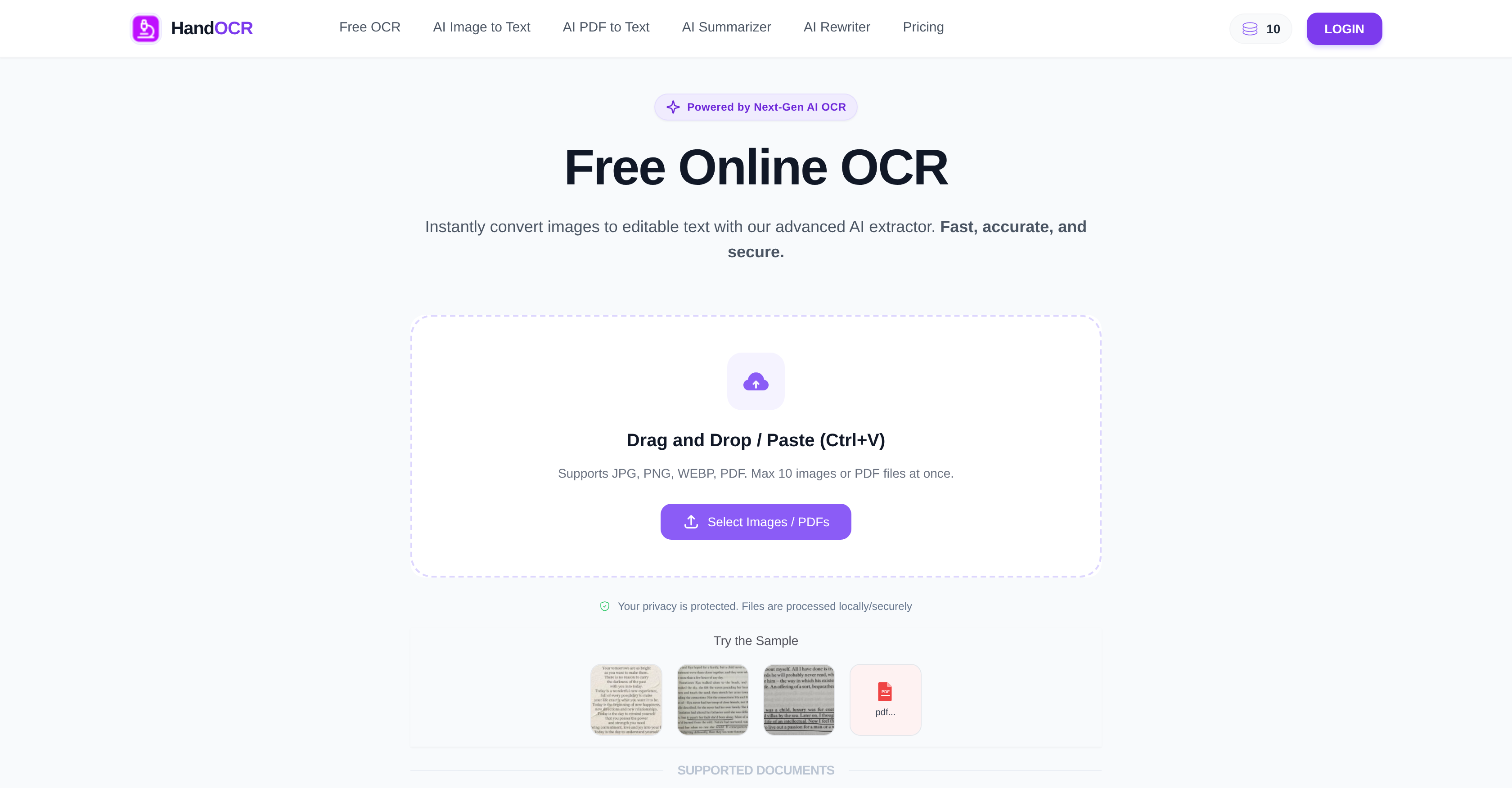 HandOCR - Screenshot showing the interface and features of this AI tool