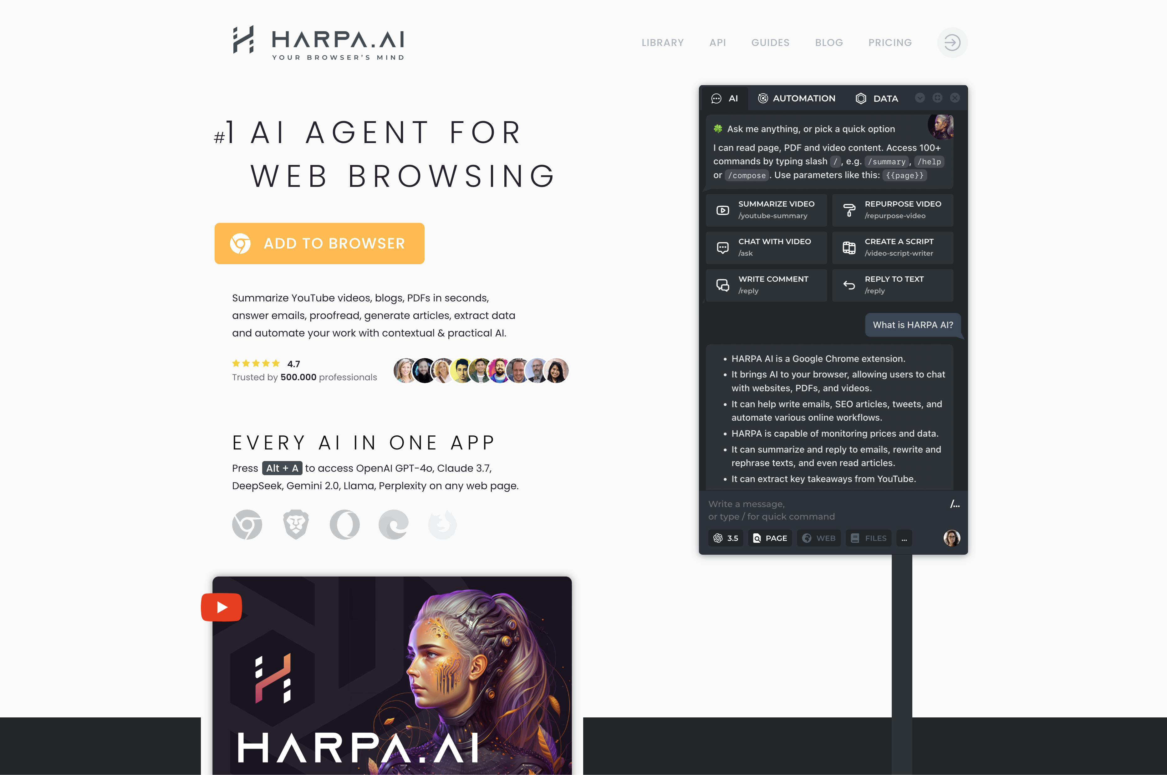 Harpa - Screenshot showing the interface and features of this AI tool