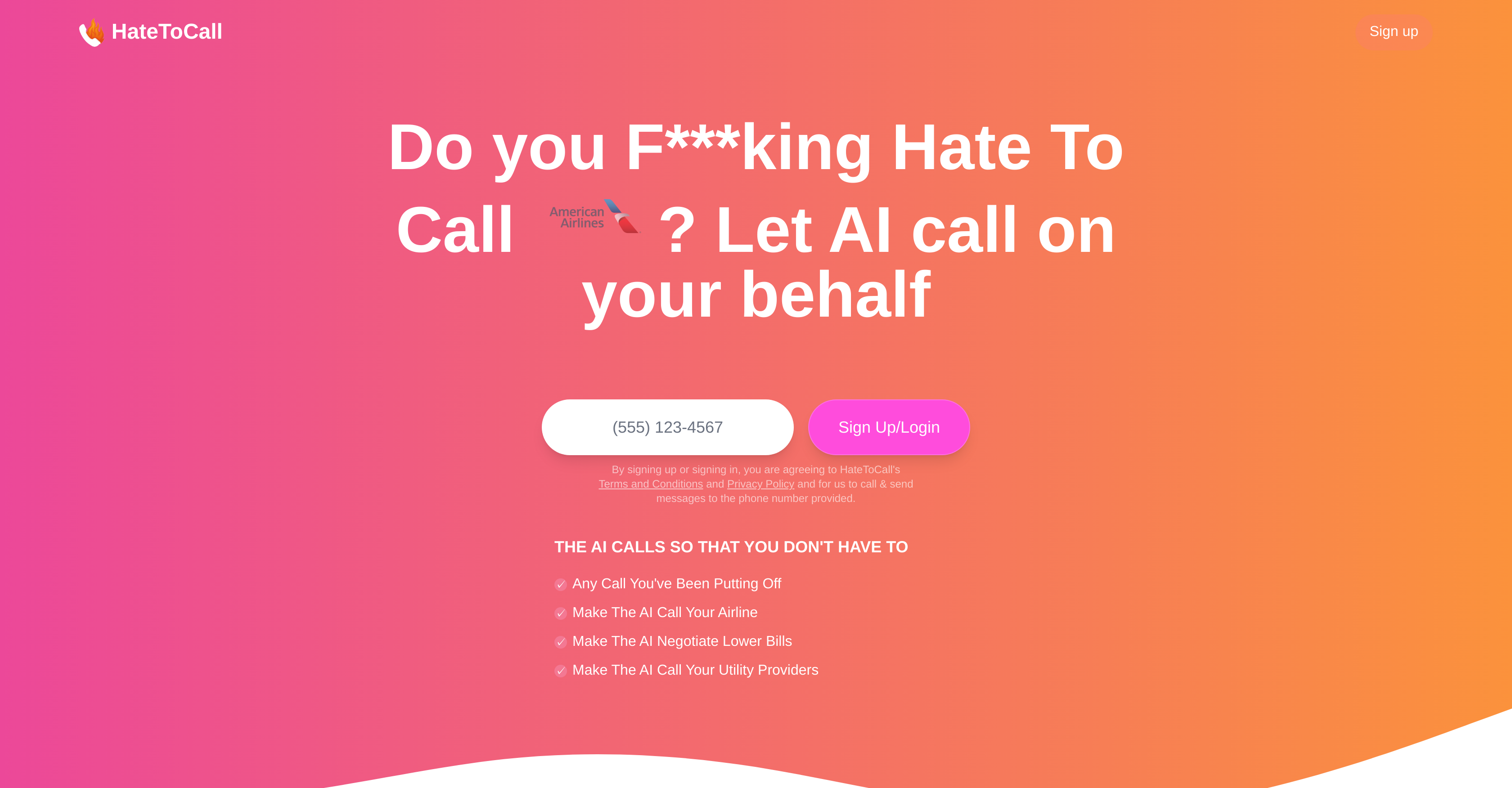 HateToCall - Screenshot showing the interface and features of this AI tool