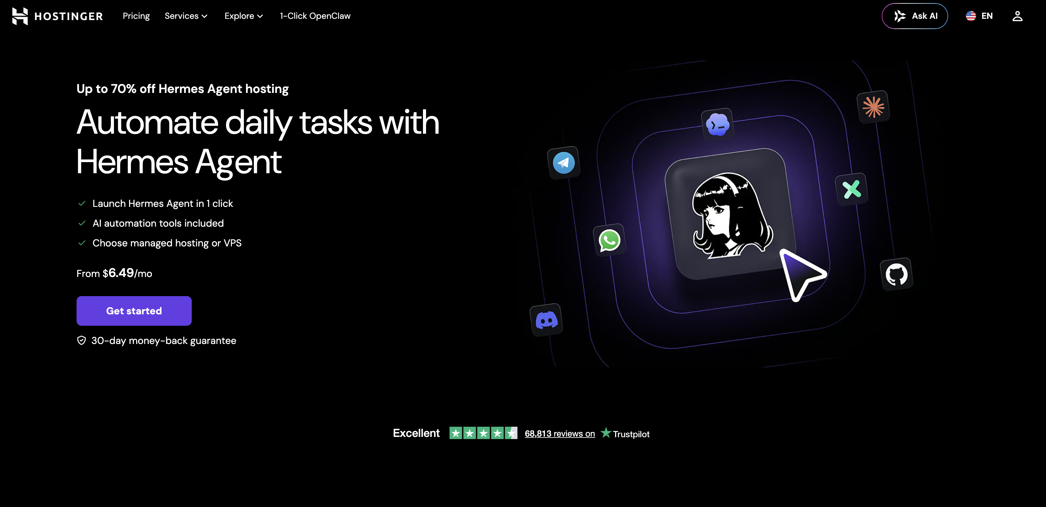 Hostinger | Hermes Agent - Screenshot showing the interface and features of this AI tool