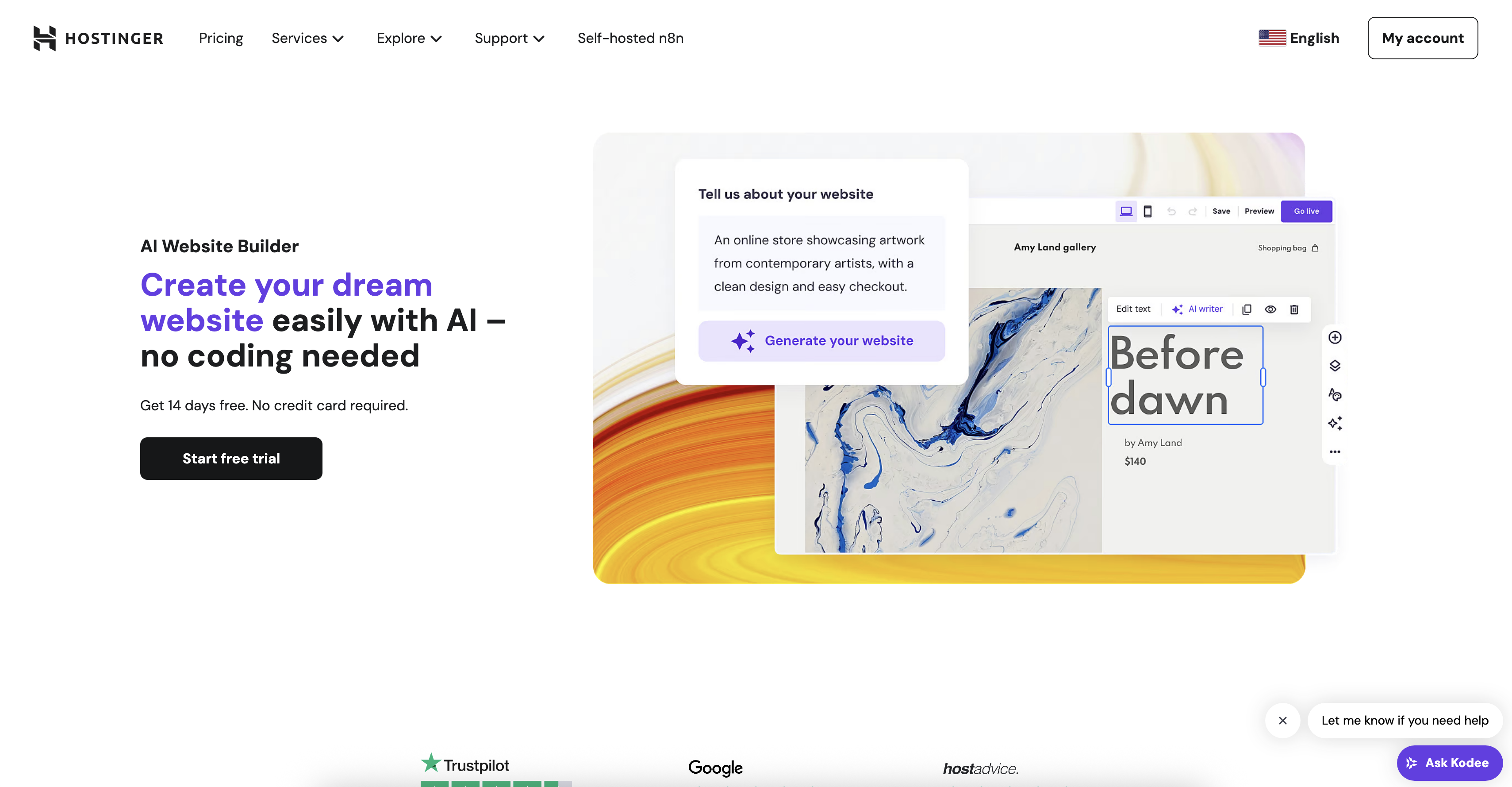 Hostinger | AI Website Builderv2 - Screenshot showing the interface and features of this AI tool