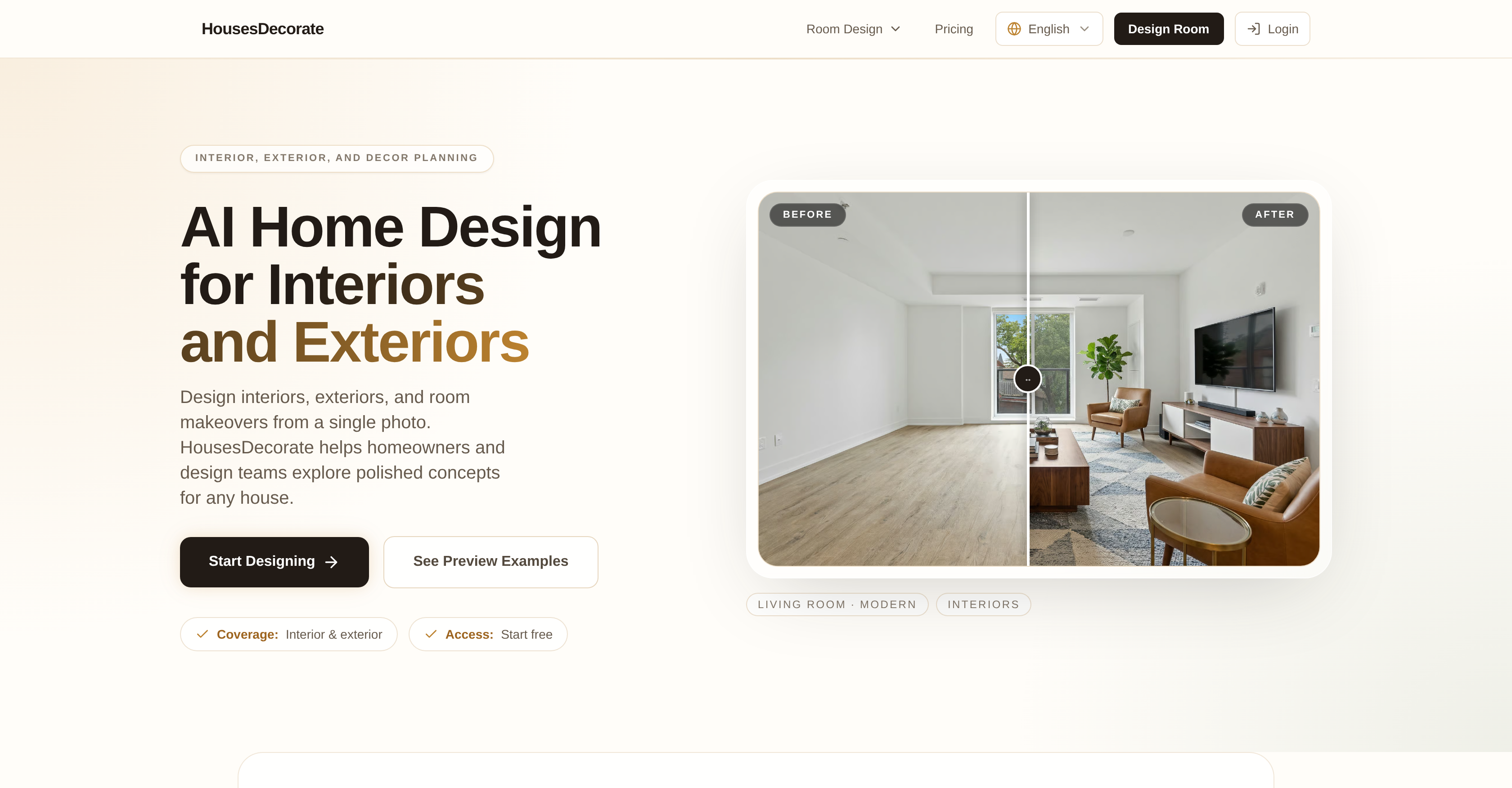 HousesDecorate - Screenshot showing the interface and features of this AI tool