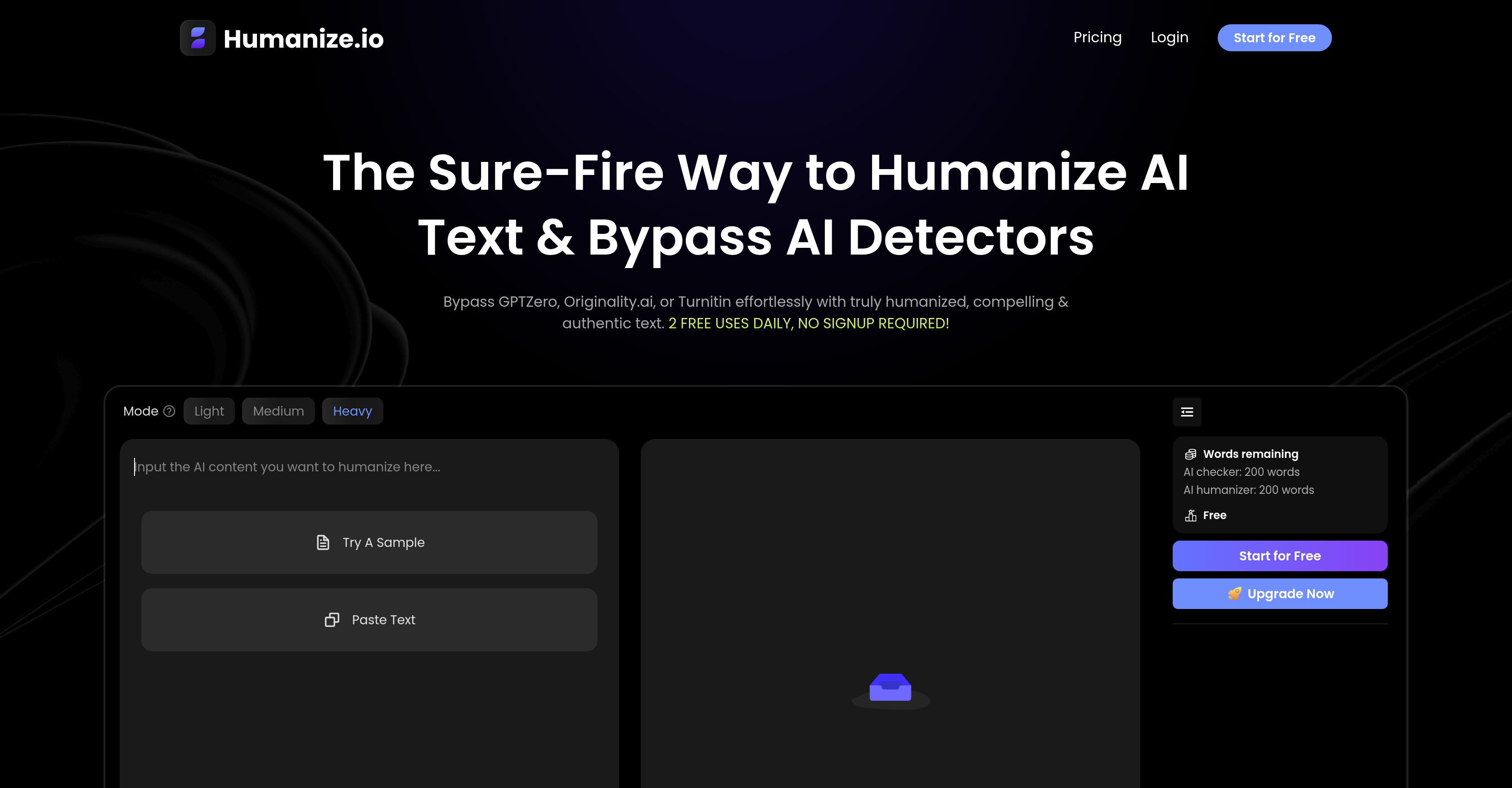 Humanize.io - Screenshot showing the interface and features of this AI tool