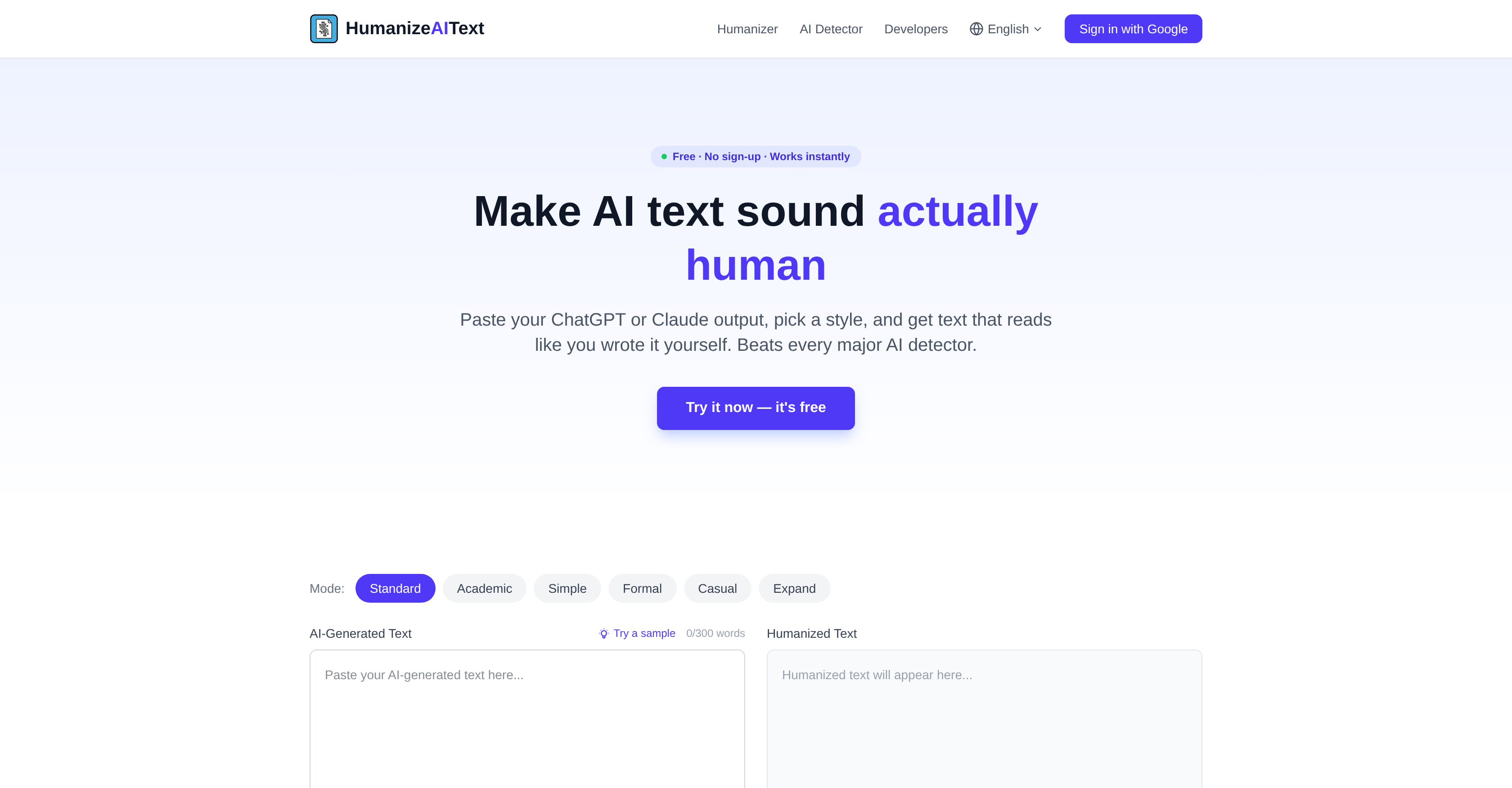HumanizeAIText.app - Screenshot showing the interface and features of this AI tool
