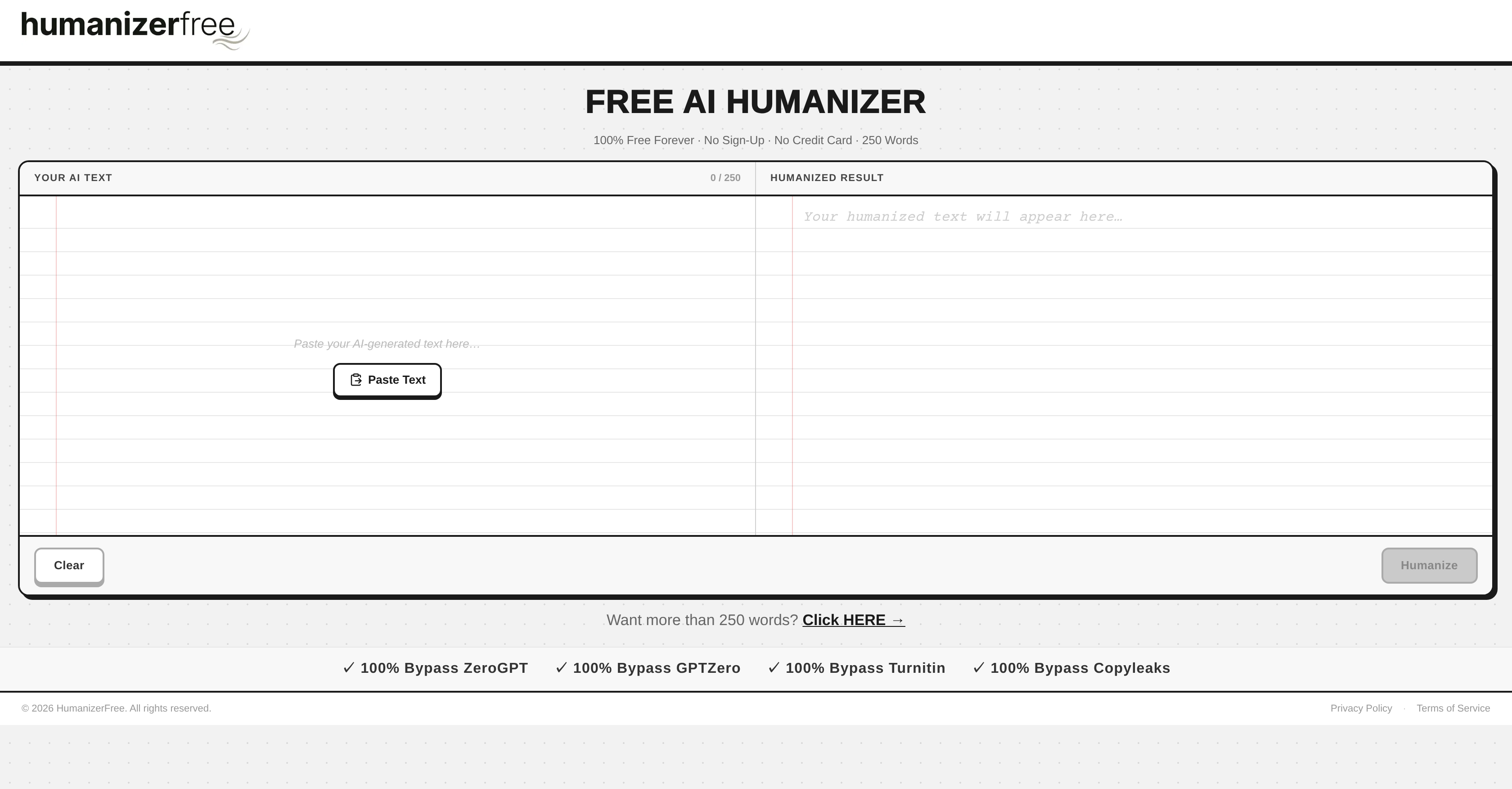 HumanizerFree.com - Screenshot showing the interface and features of this AI tool