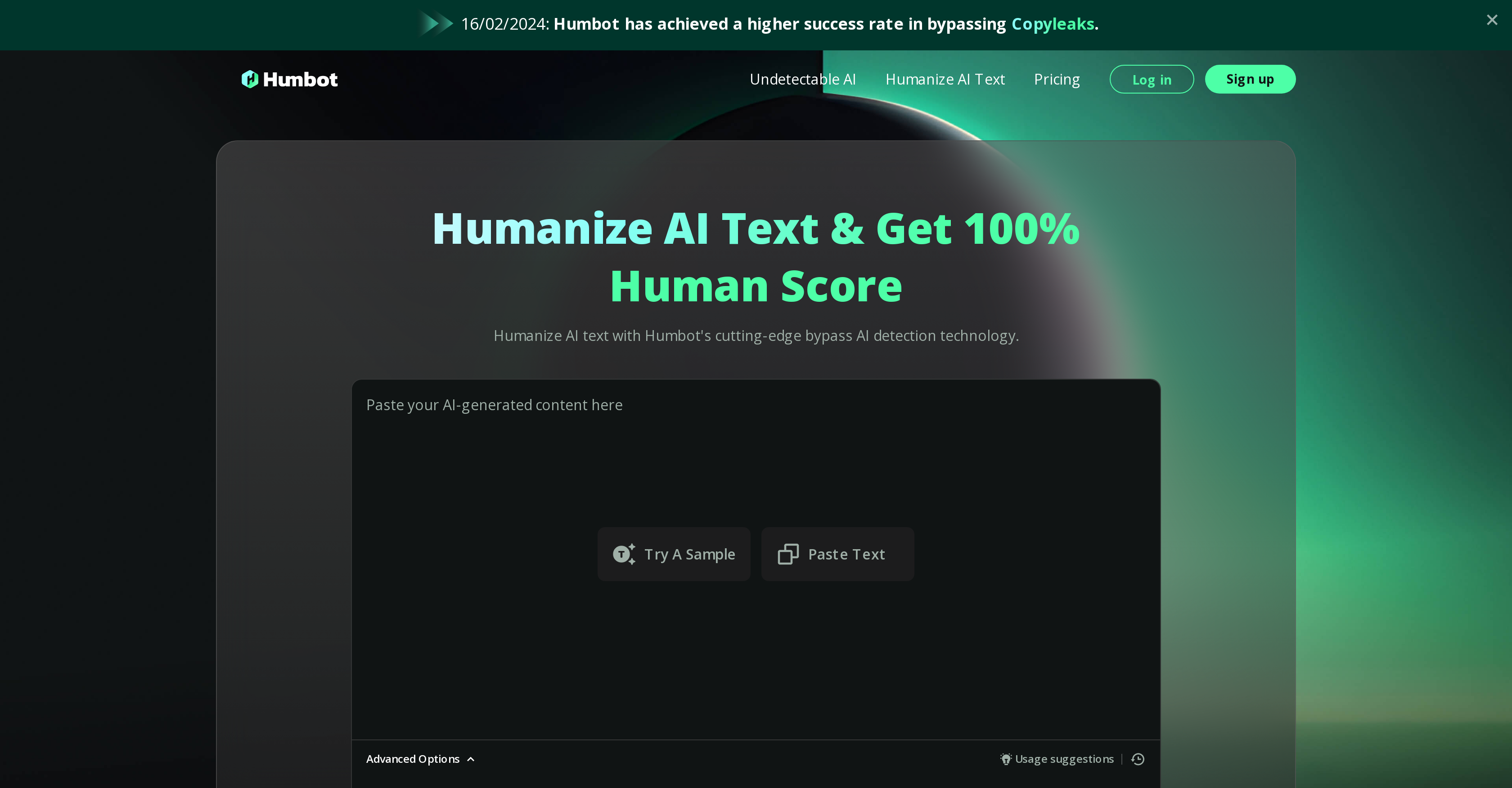 Humbot - Screenshot showing the interface and features of this AI tool