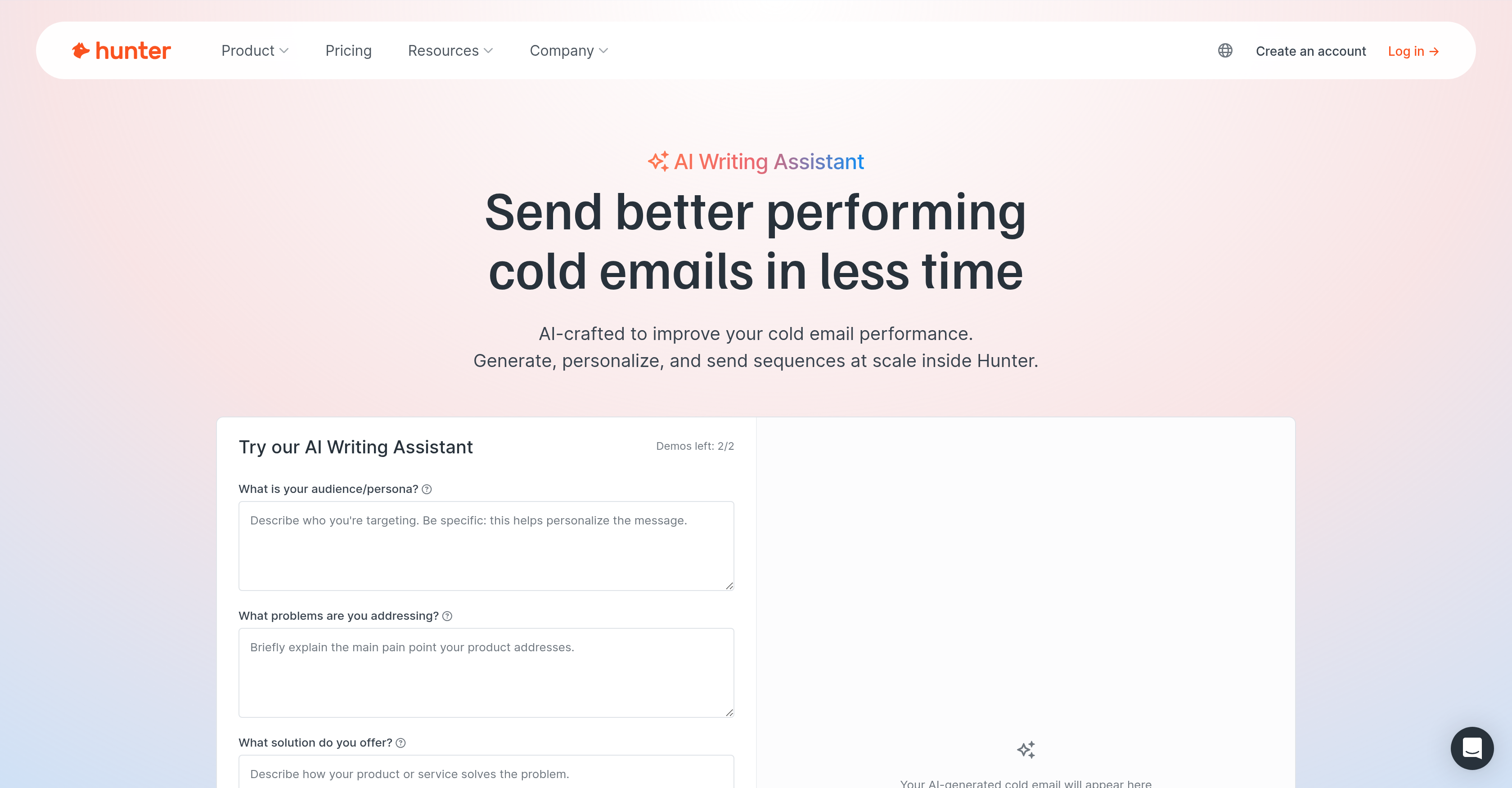 Hunter.io - Screenshot showing the interface and features of this AI tool