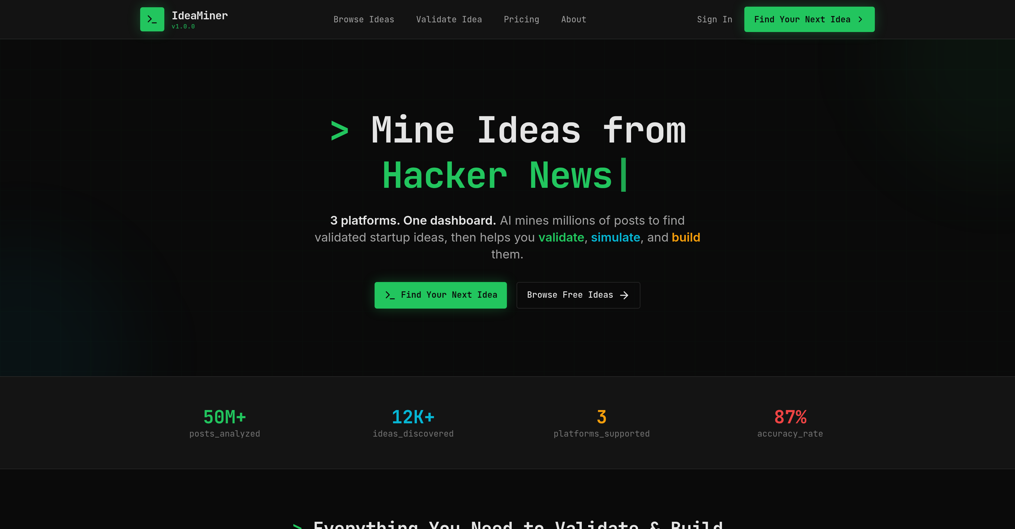 IdeaMiner - Screenshot showing the interface and features of this AI tool