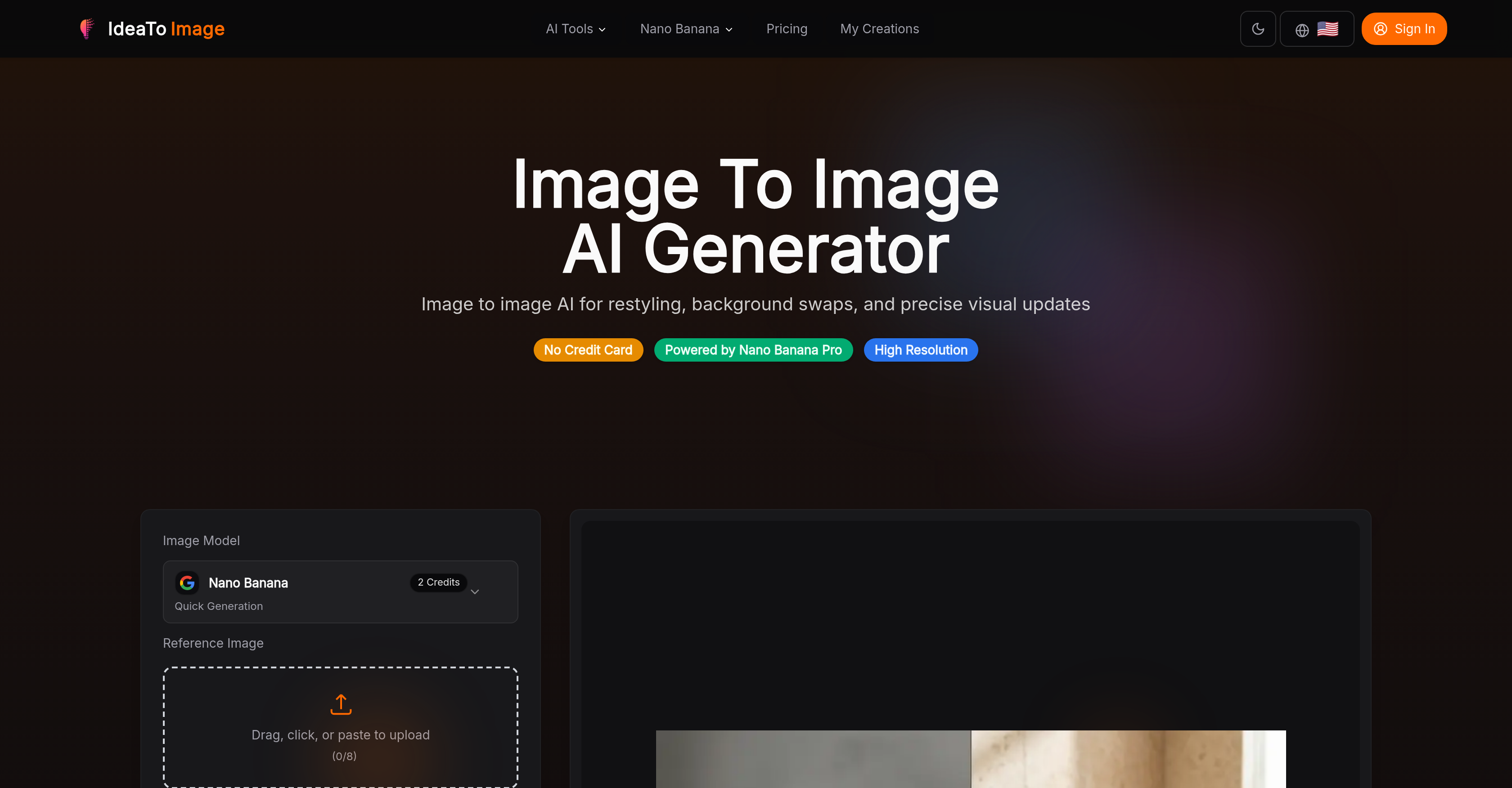 IdeaToImg - Screenshot showing the interface and features of this AI tool