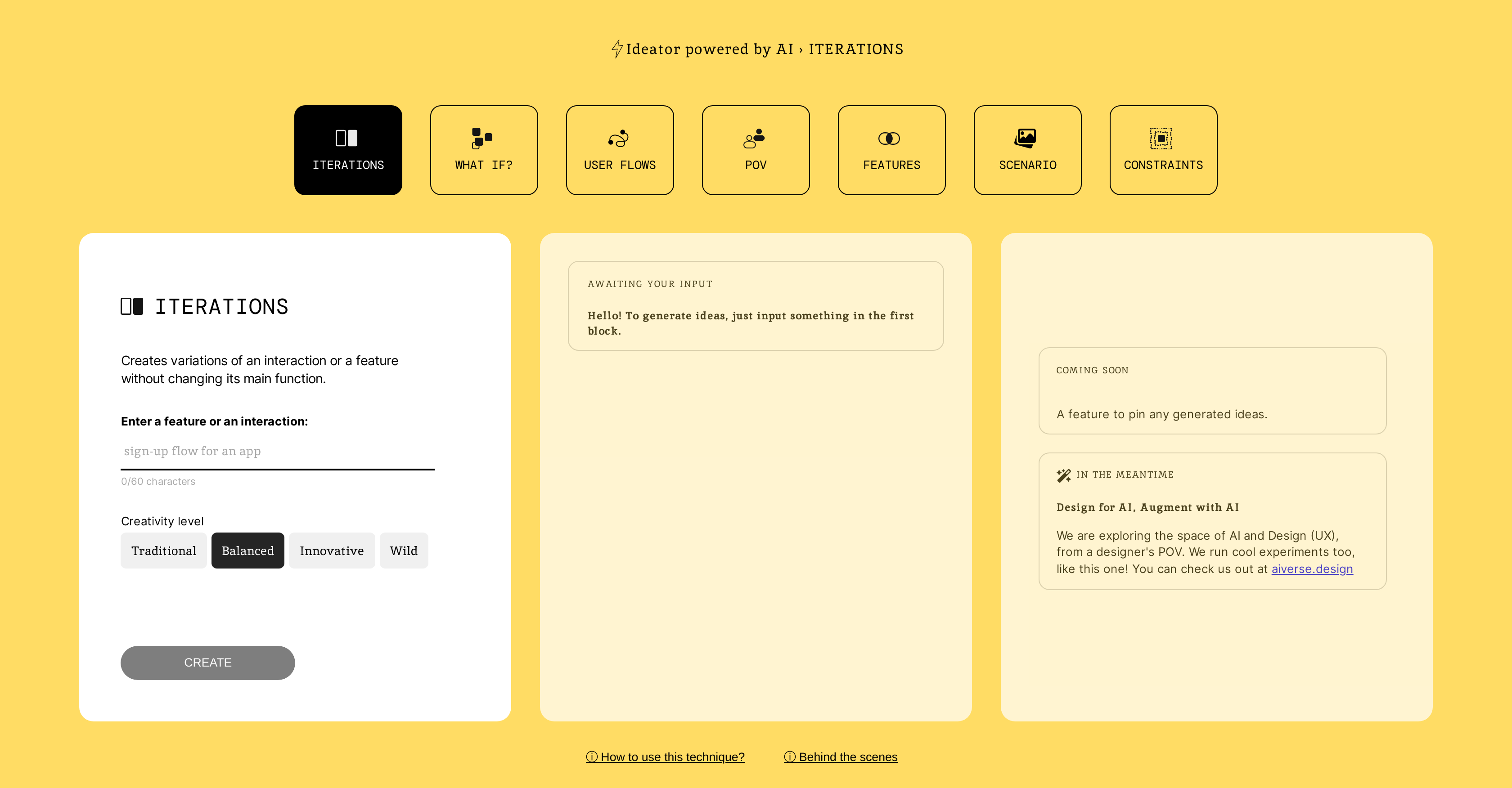 Ideator AI - Screenshot showing the interface and features of this AI tool