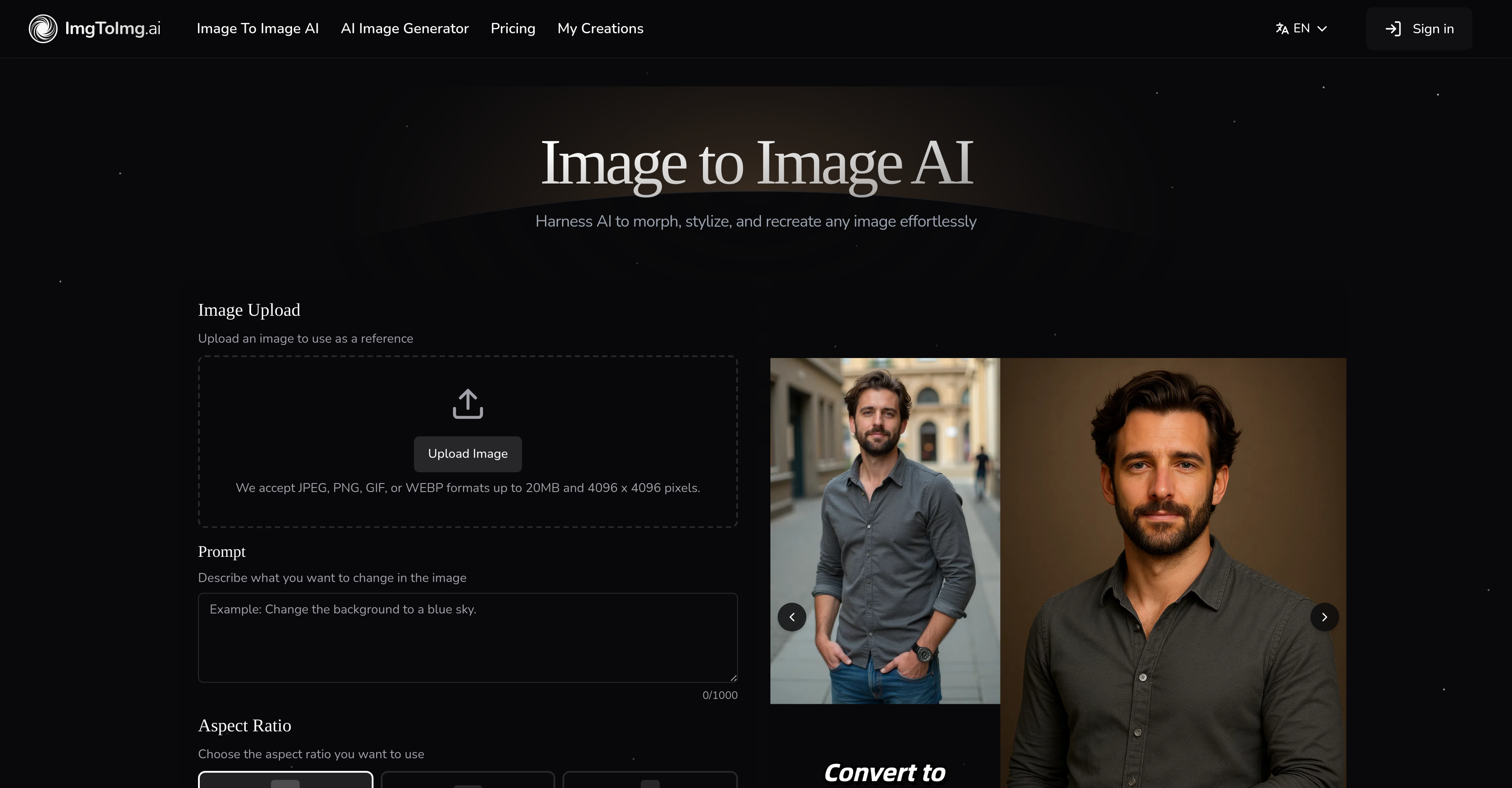Image To Image AI - Screenshot showing the interface and features of this AI tool