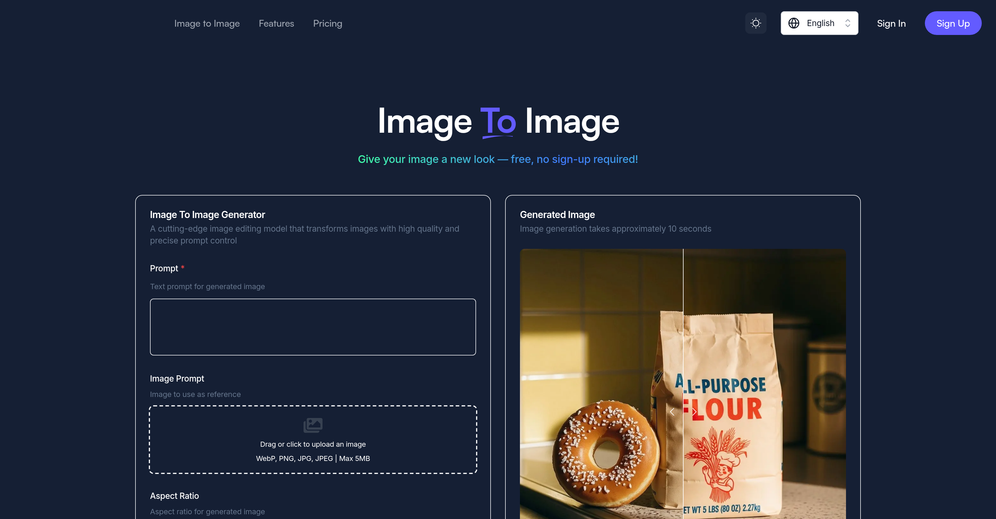 Image to Image.tech - Screenshot showing the interface and features of this AI tool