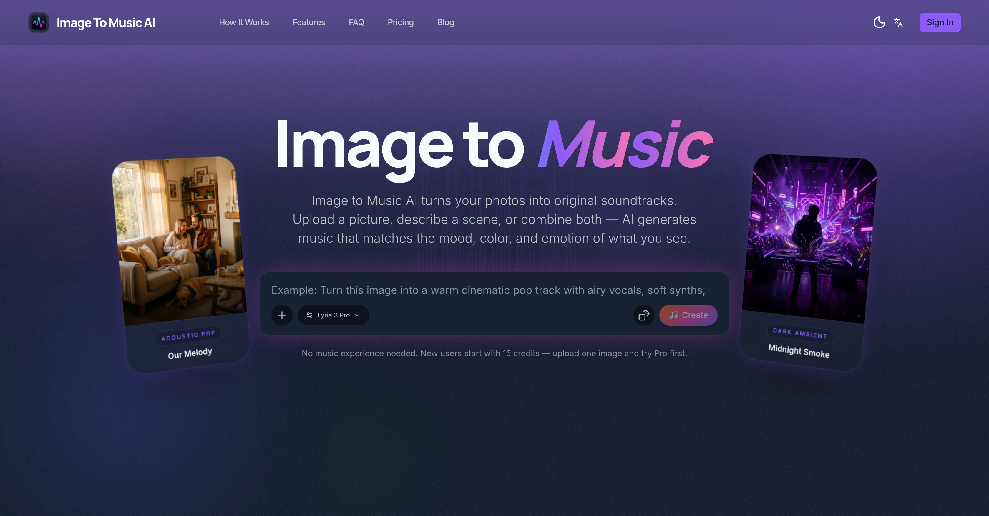 Image to Music AI.com - Screenshot showing the interface and features of this AI tool