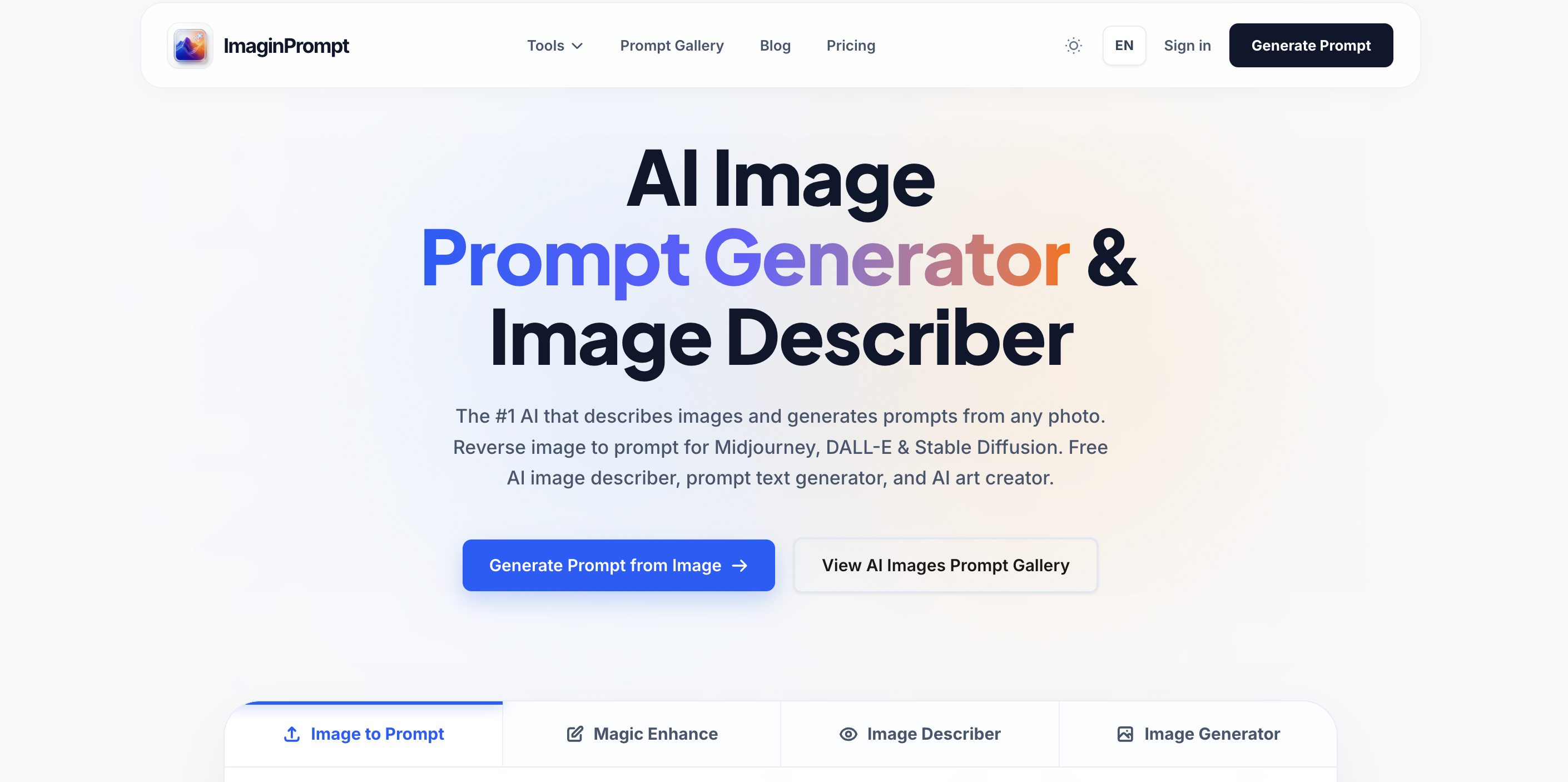 ImaginPrompt - Screenshot showing the interface and features of this AI tool