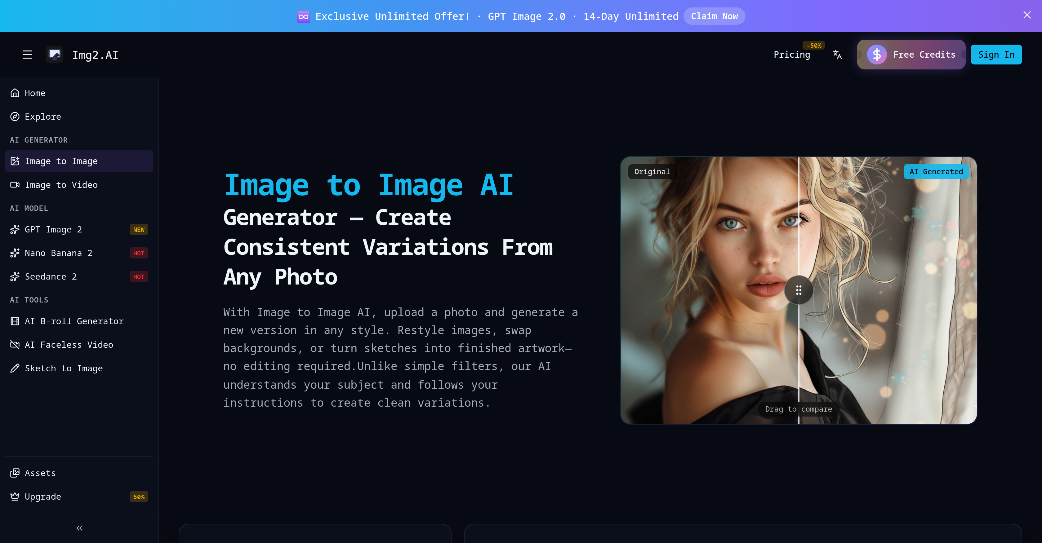 img2.ai - Screenshot showing the interface and features of this AI tool